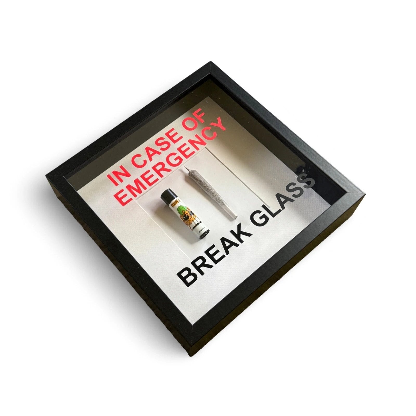 Wandschmuck "In Case of Emergency – Break Glass - Joint" Schwarzer Rahmen - from DieBallerei