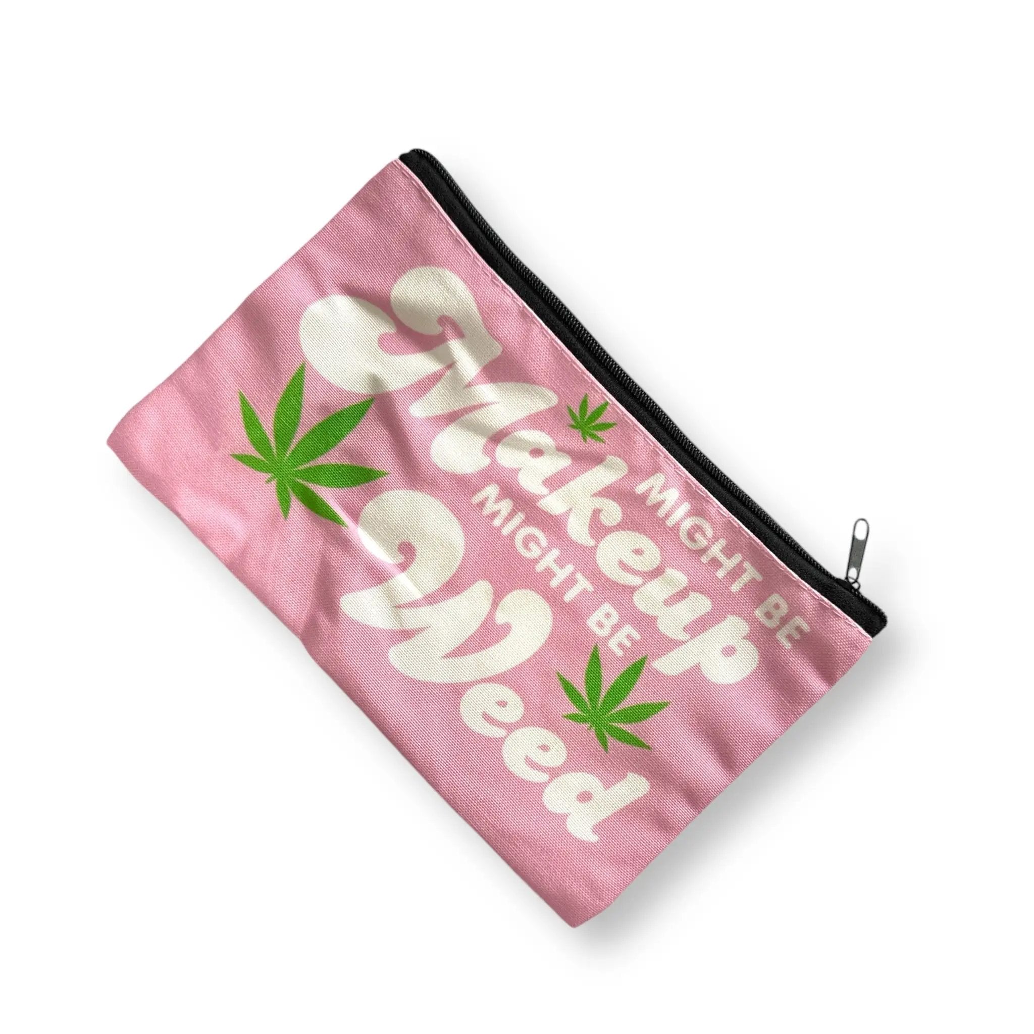 Praktischer Canvas-Beutel Rosa mit "Might be Make-up might be Weed" Aufdruck - from DieBallerei