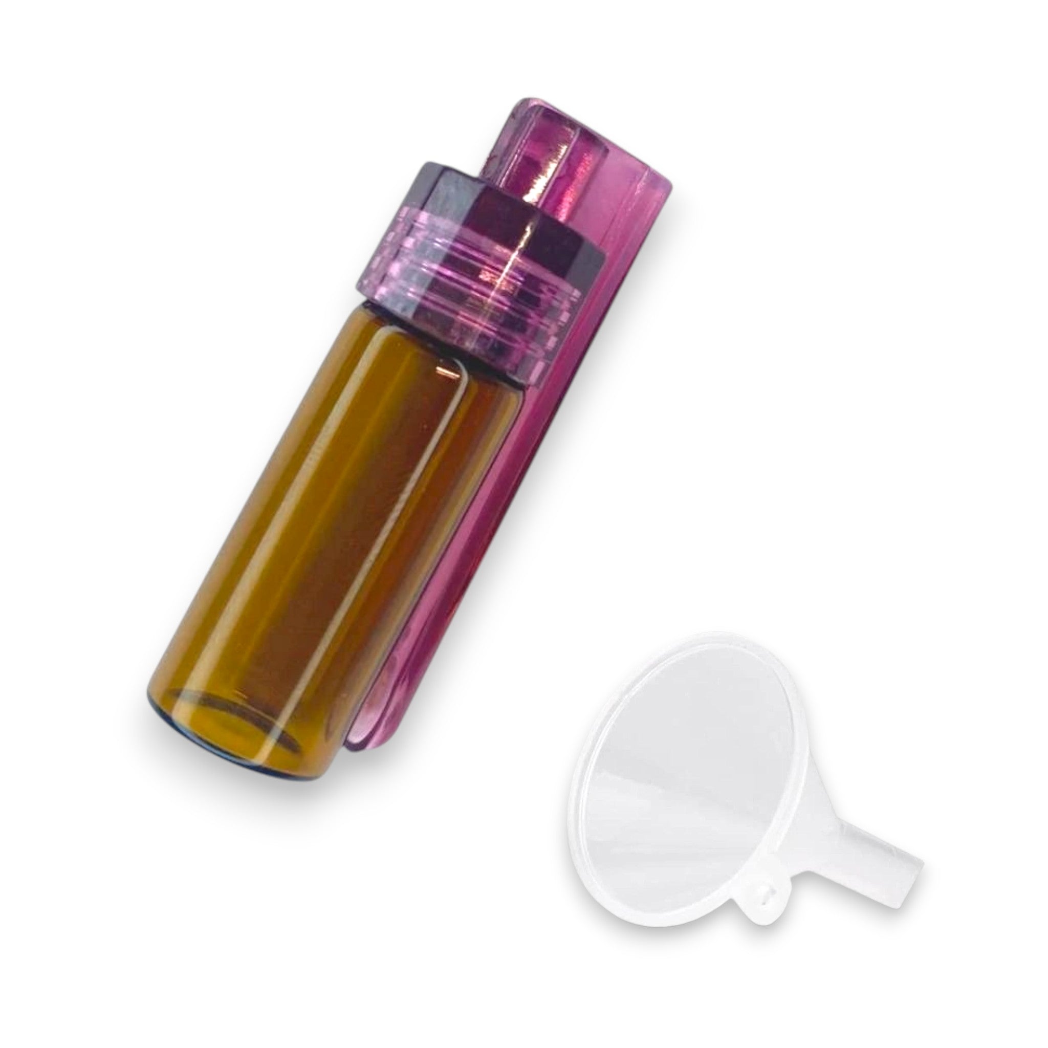 1 Großer Glas-Spender mit klappbarem Löffel & Mini-Trichter – Klar oder Braun mit lila Deckel