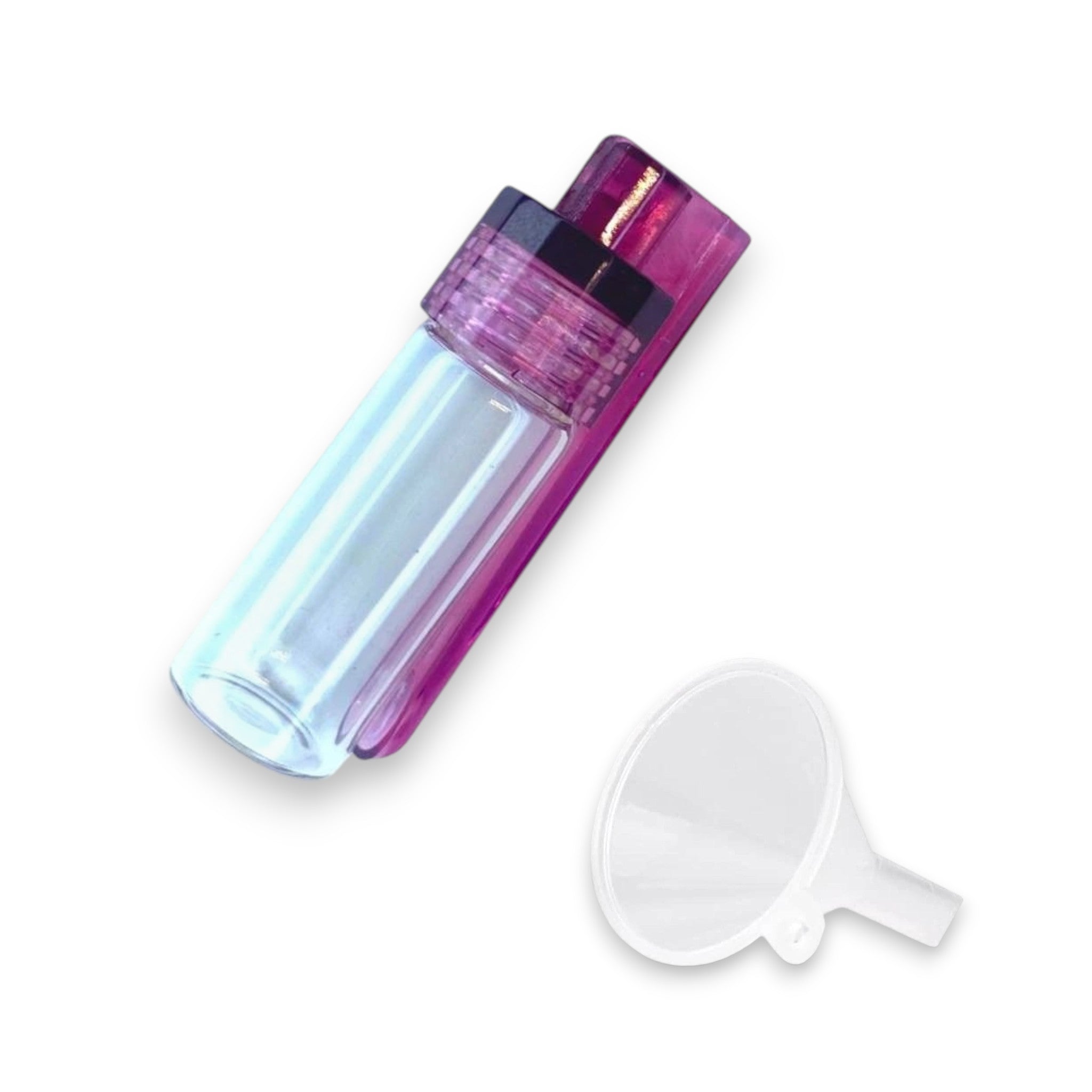 1 Großer Glas-Spender mit klappbarem Löffel & Mini-Trichter – Klar oder Braun mit lila Deckel