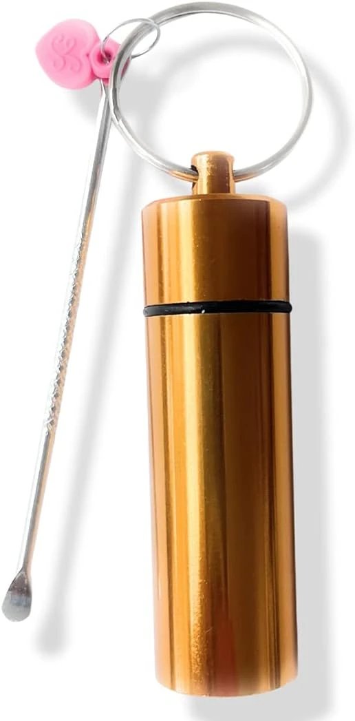 Verschließbare Aluminium-Pillenbox mit Löffel – Gold - from DieBallerei