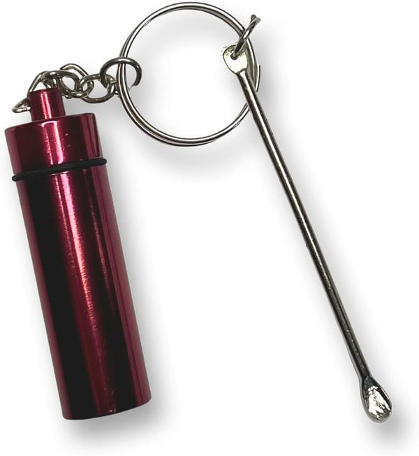 Flacon Baller avec cuillère télescopique + boîte de rangement avec pendentif et cuillère | Ensemble de tabac à priser | Distributeur de verre | Distributeur rouge