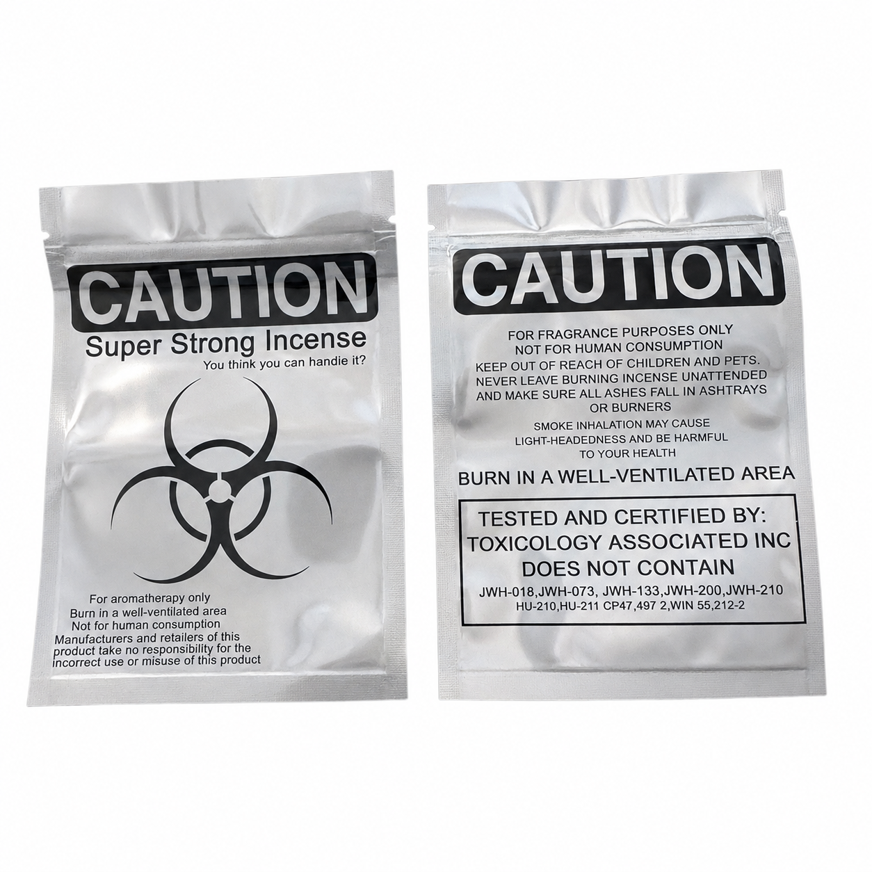 5er Pack Zip-Beutel „Caution – Super Strong Incense“ Silber