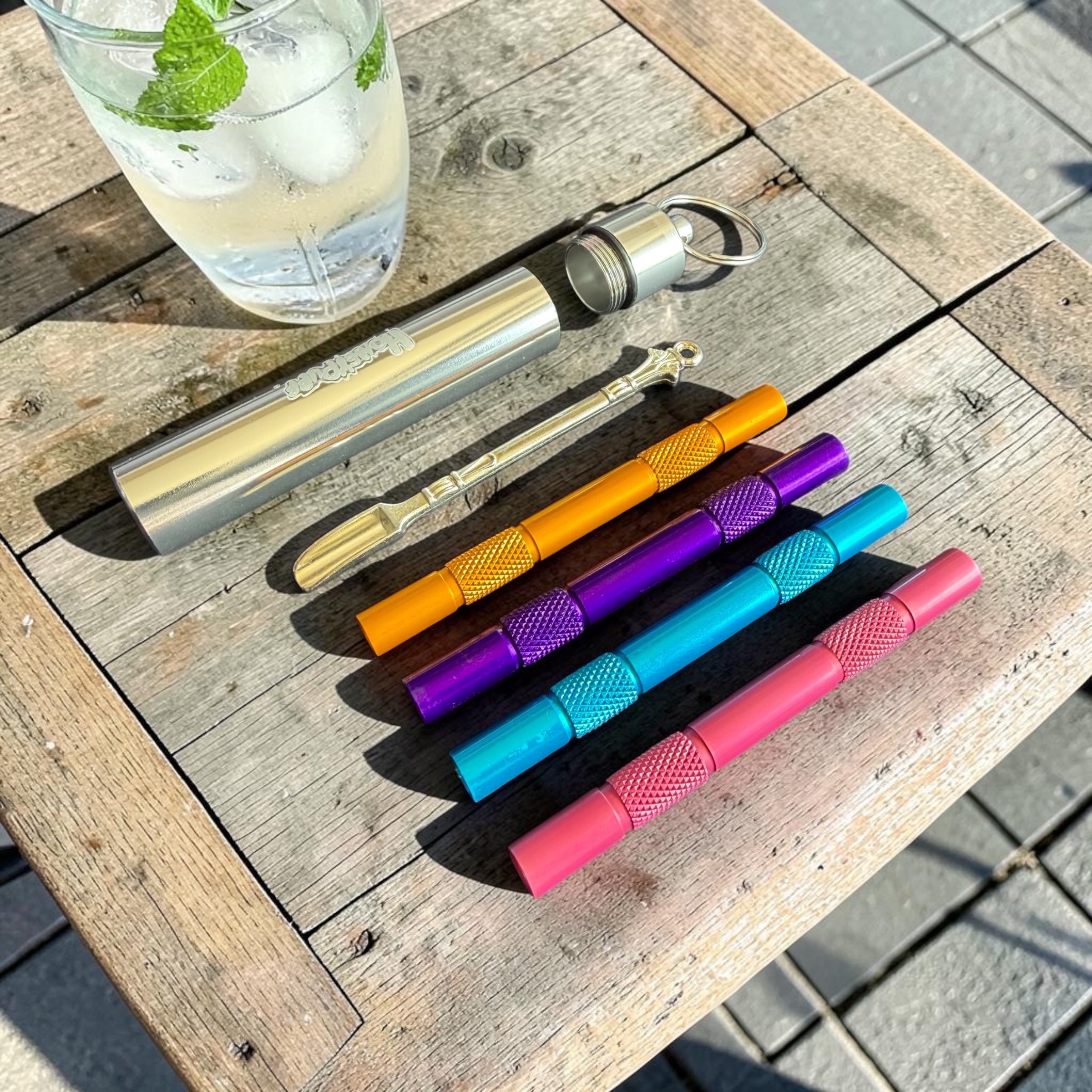 Aluminium-Pillenbox mit Schlüsselanhänger – Wunsch-Ziehröhrchen Löffel