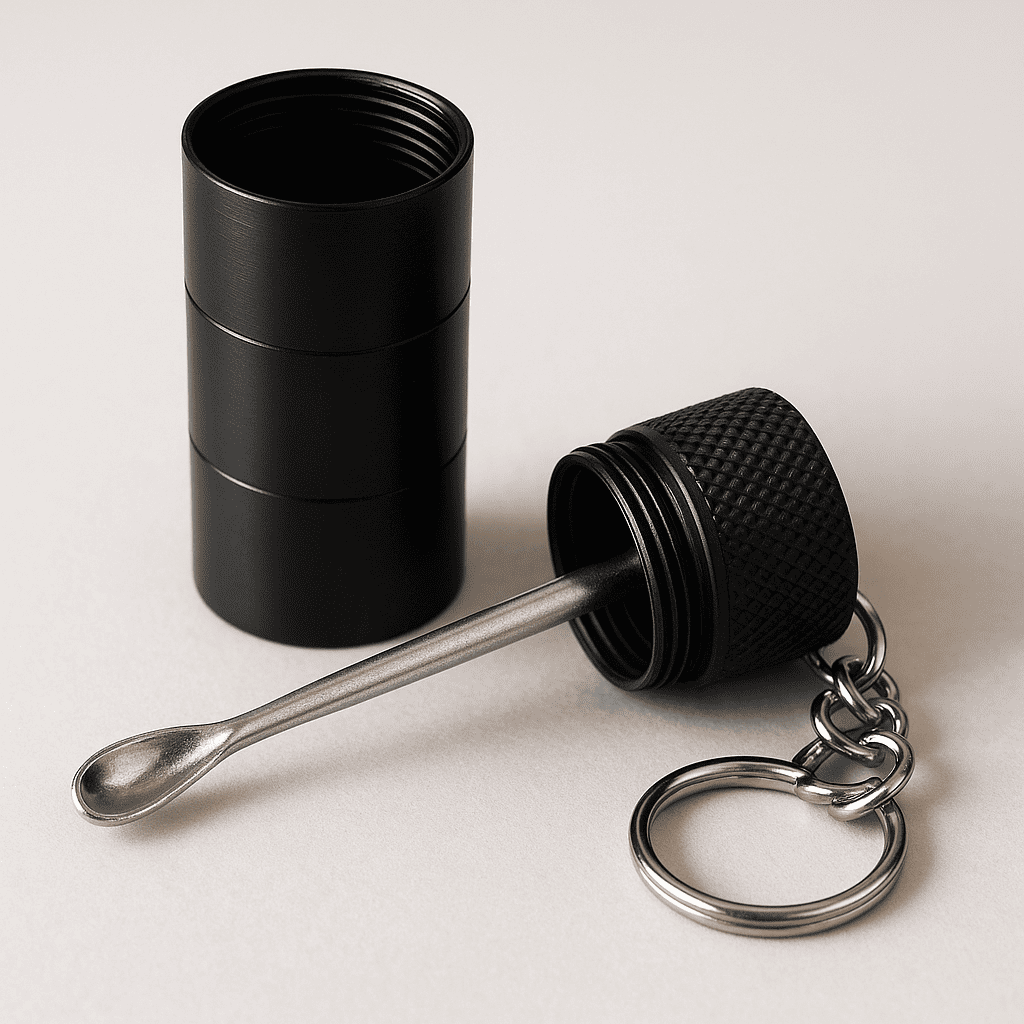 🖤 Aluminium Teleskop-Löffel im Schlüsselanhänger-Format - Schwarz