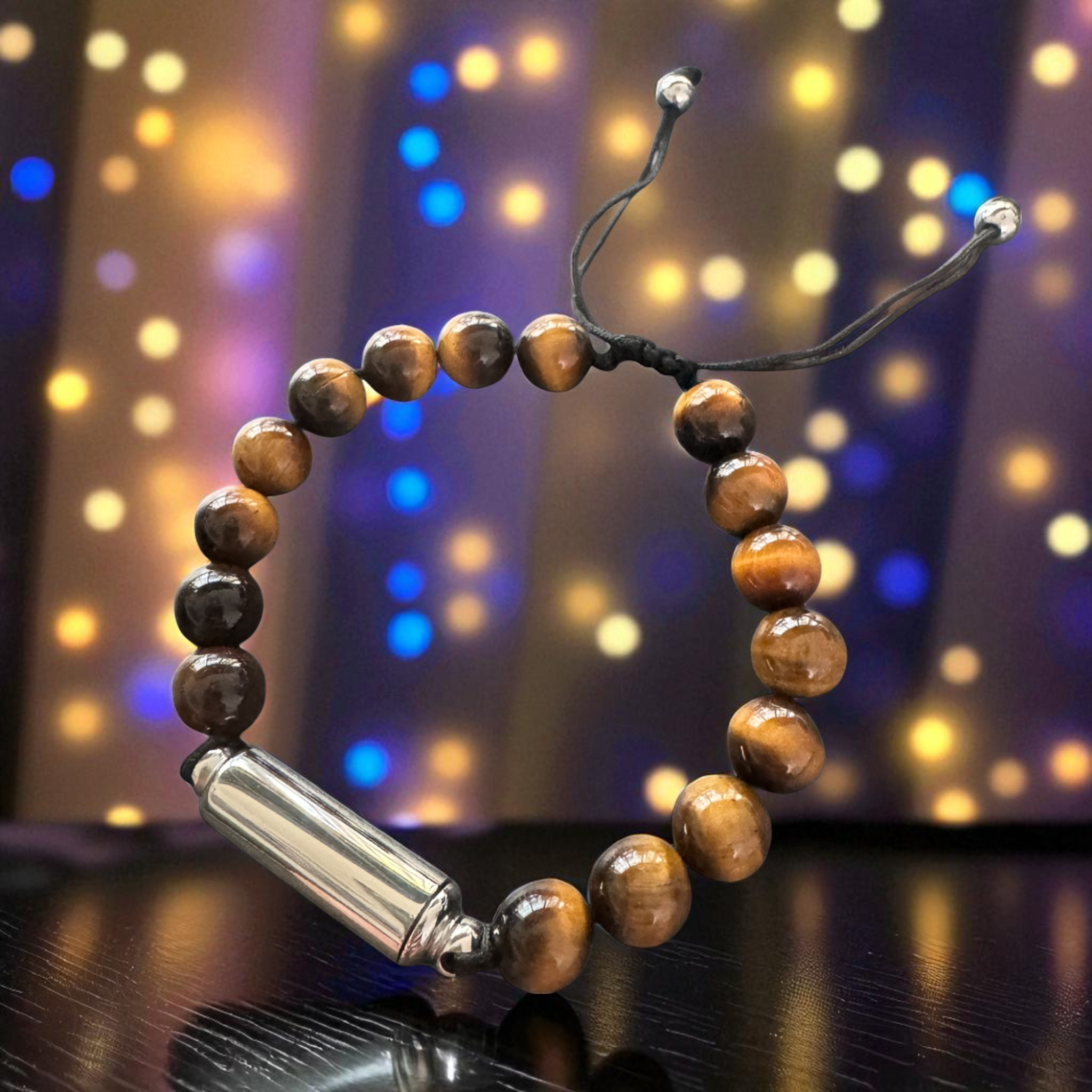 Armband Tigerauge Schwarz/Braun mit Versteck & Füllbarer Kapsel (Silber)