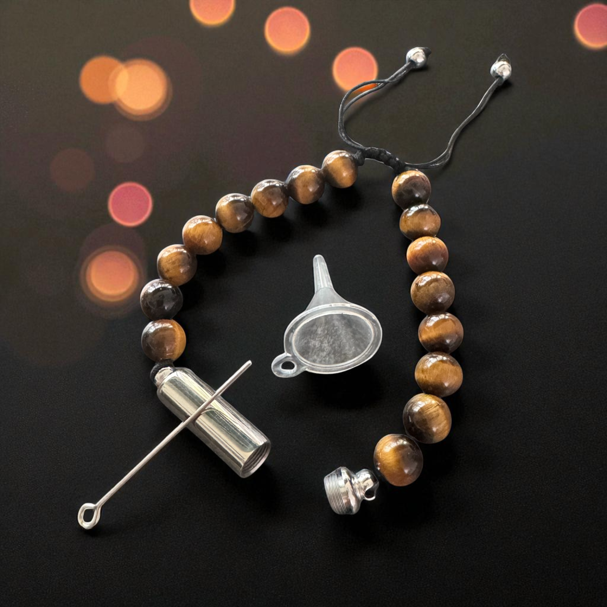 Armband Tigerauge Schwarz/Braun mit Versteck & Füllbarer Kapsel (Silber)