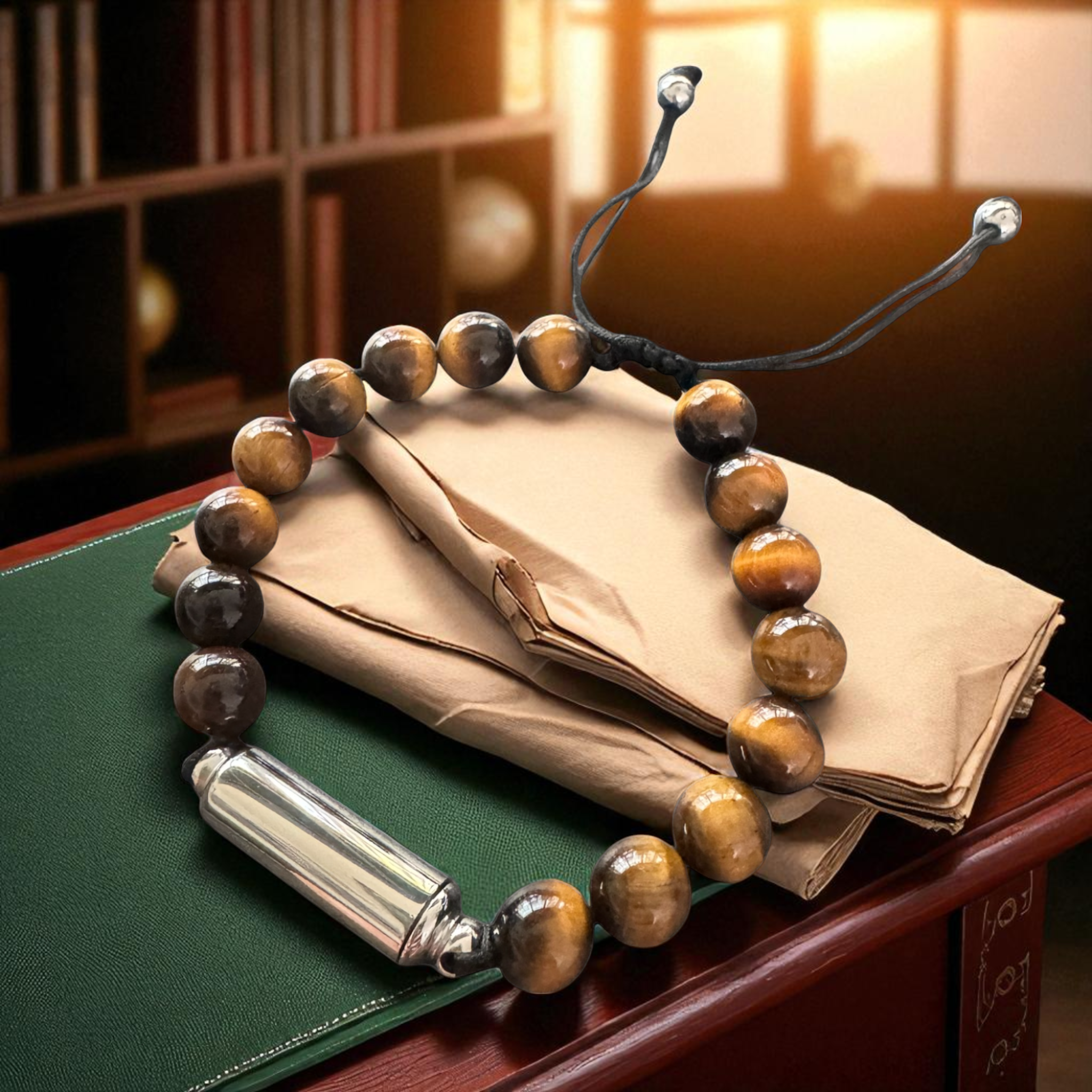 Armband Tigerauge Schwarz/Braun mit Versteck & Füllbarer Kapsel (Silber)