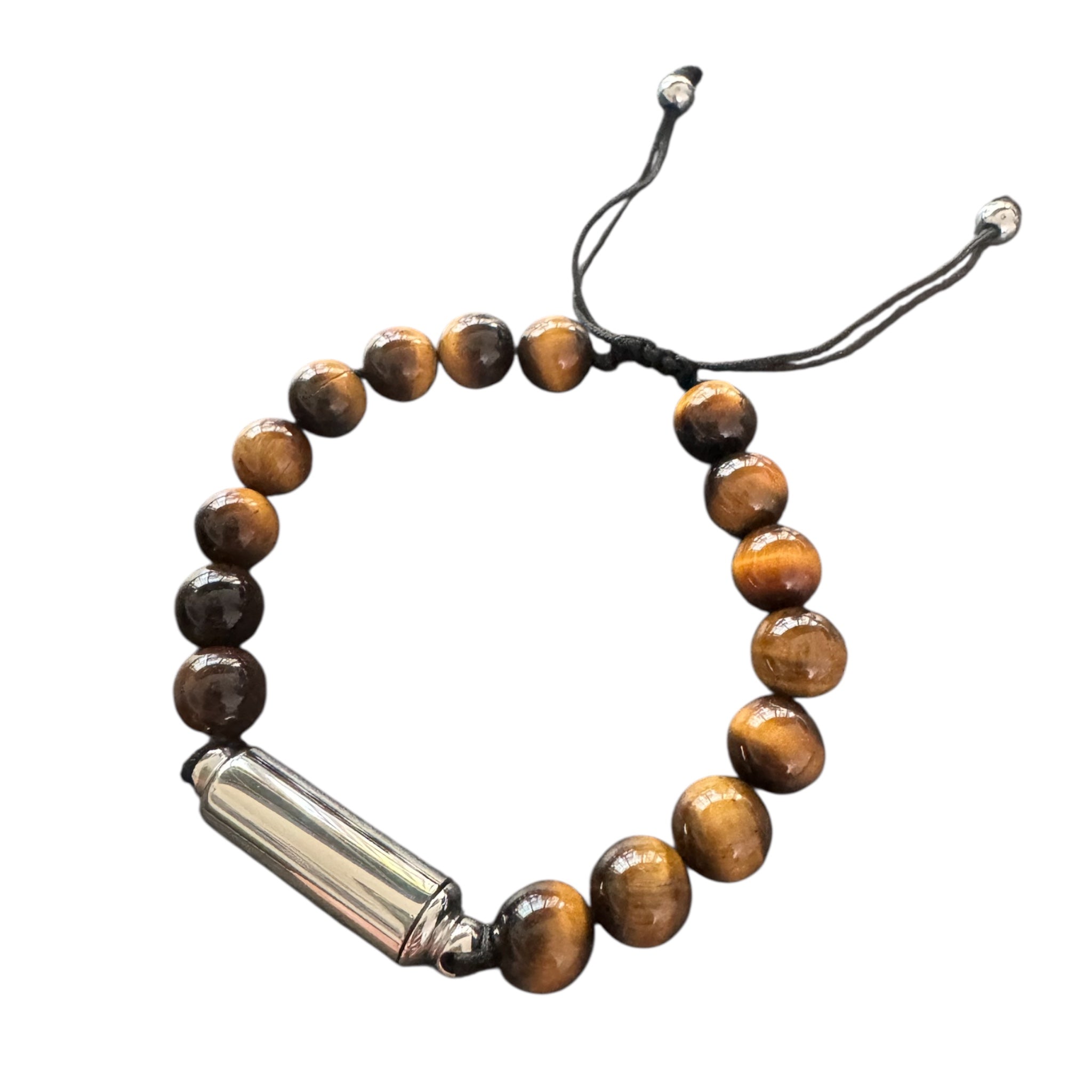 Armband Tigerauge Schwarz/Braun mit Versteck & Füllbarer Kapsel (Silber)