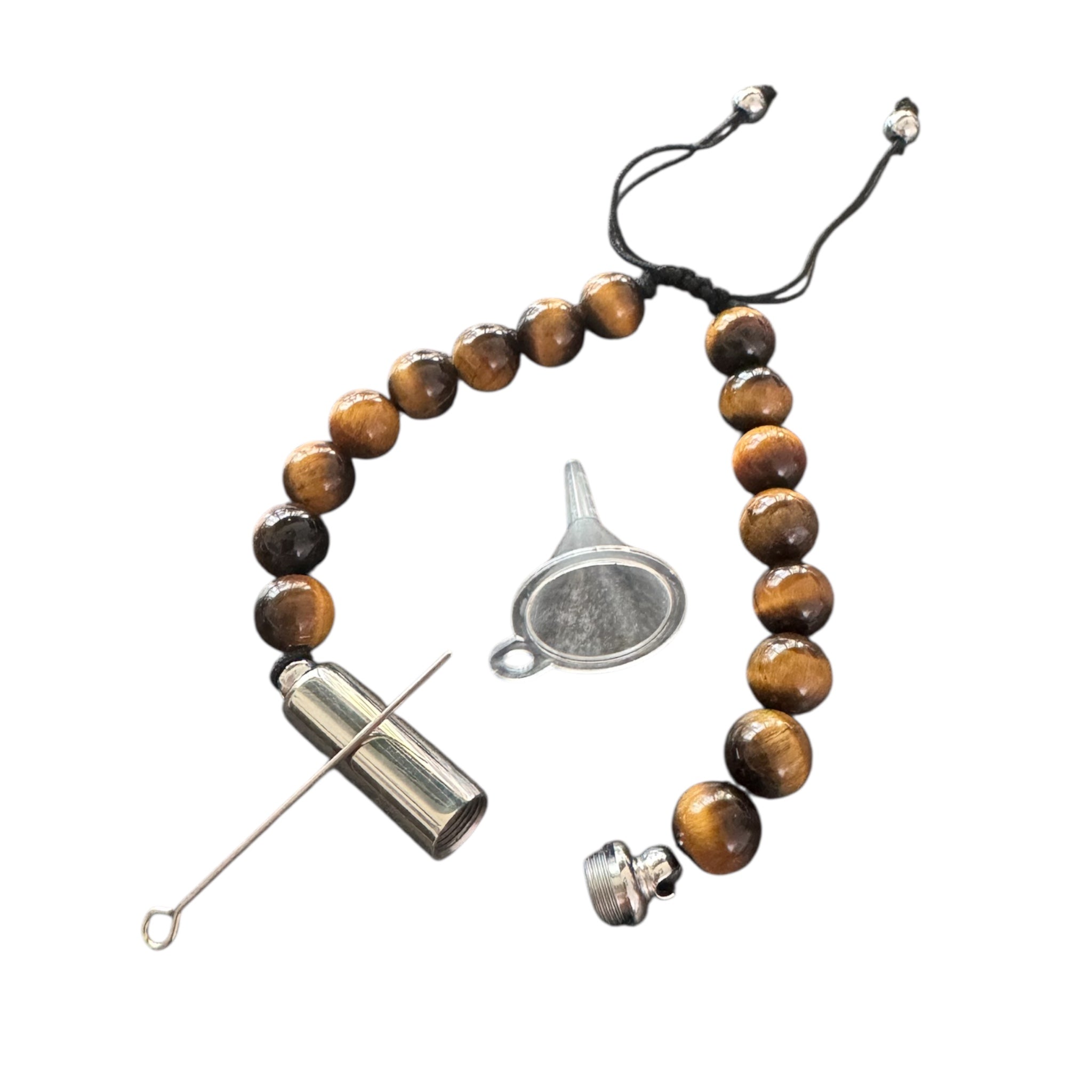 Armband Tigerauge Schwarz/Braun mit Versteck & Füllbarer Kapsel (Silber)