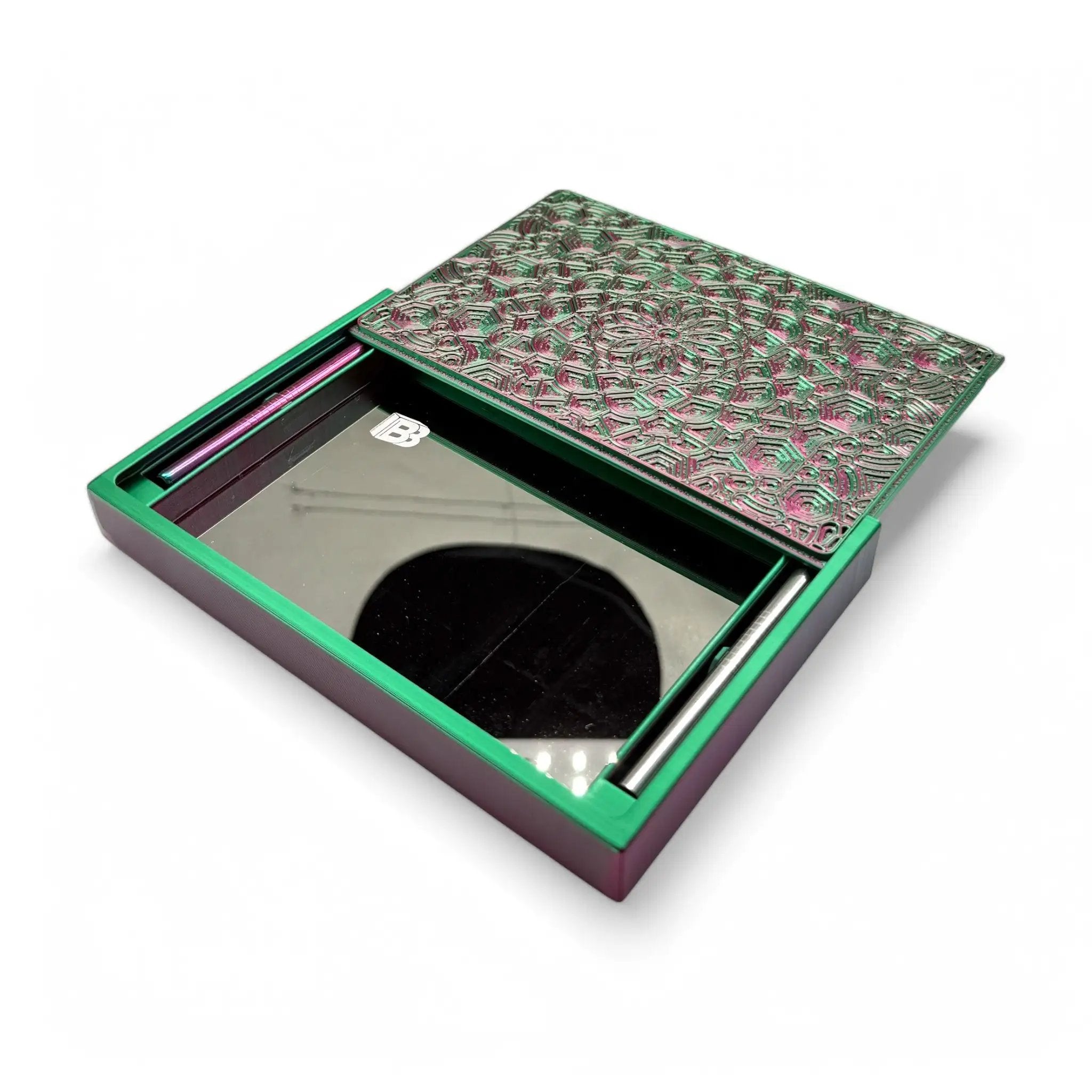 Baller-Box XL Everlasting Fractals inkl. integriertem Spiegel, 2x Röhrchen und Hack-Karten Rot / Grün - from DieBallerei