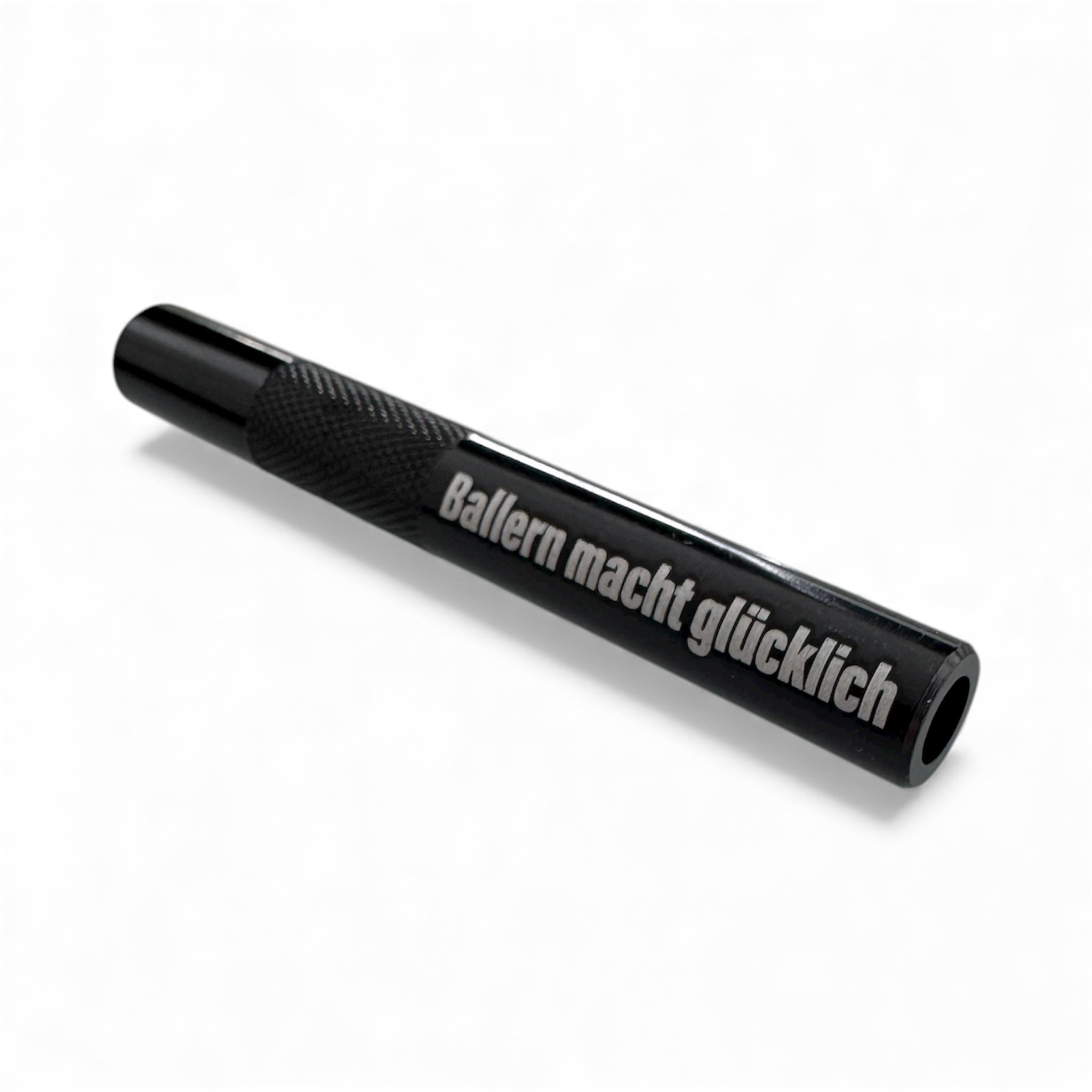 „Ballern macht glücklich“ Aluminium-Röhrchen – Stylisch, Praktisch & Robust in Schwarz