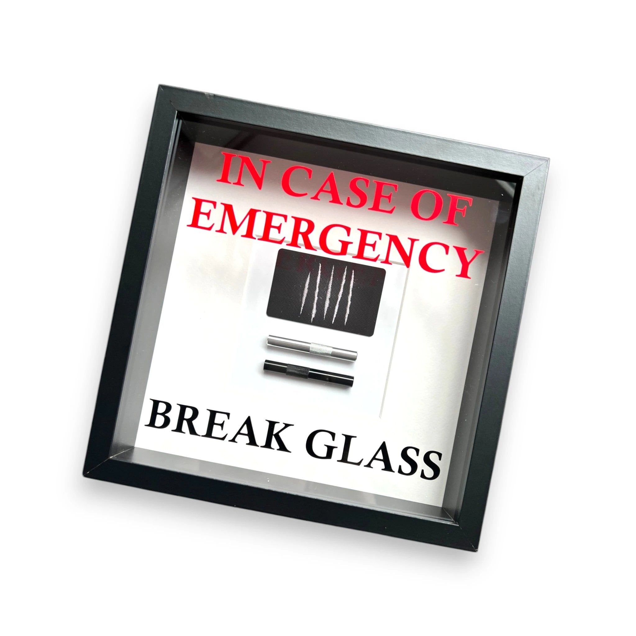 Wandschmuck "In Emergency – Break Glass - Lines" Schwarzer Rahmen - from DieBallerei