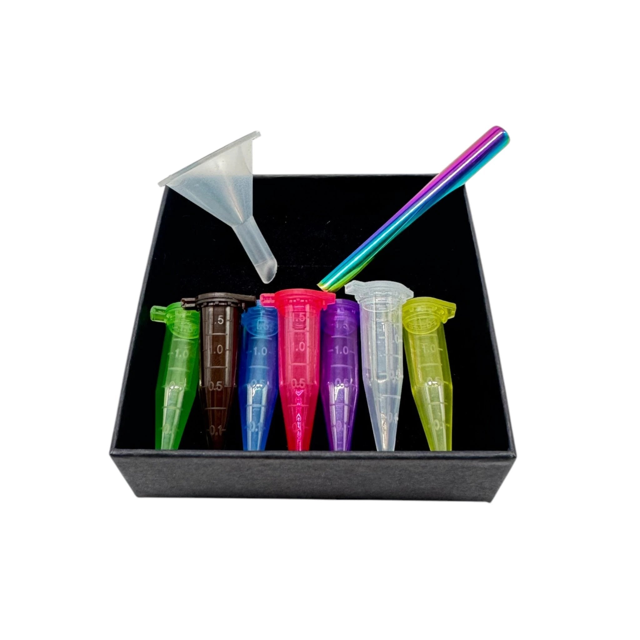 Bunte Mikro-Kapseln Set mit Mini-Trichter und Regenbogen Ziehröhrchen in Geschenkbox - from DieBallerei