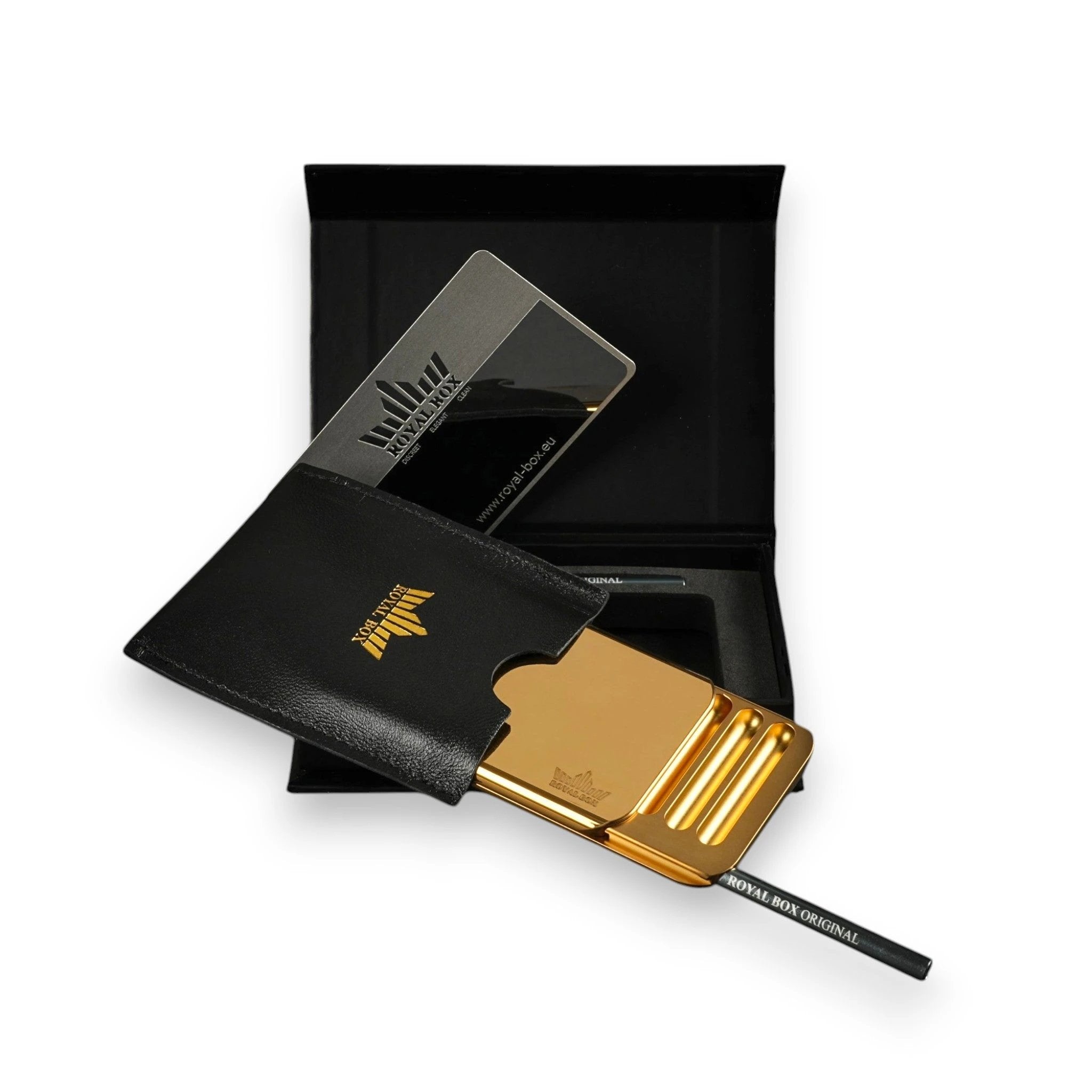 Die B52 Royal Box Anniversary Gold Edition 23,75 Karat Platin Gold Cover – Stilvolle Aufbewahrung in Perfektion inkl. integriertem Röhrchen - from DieBallerei