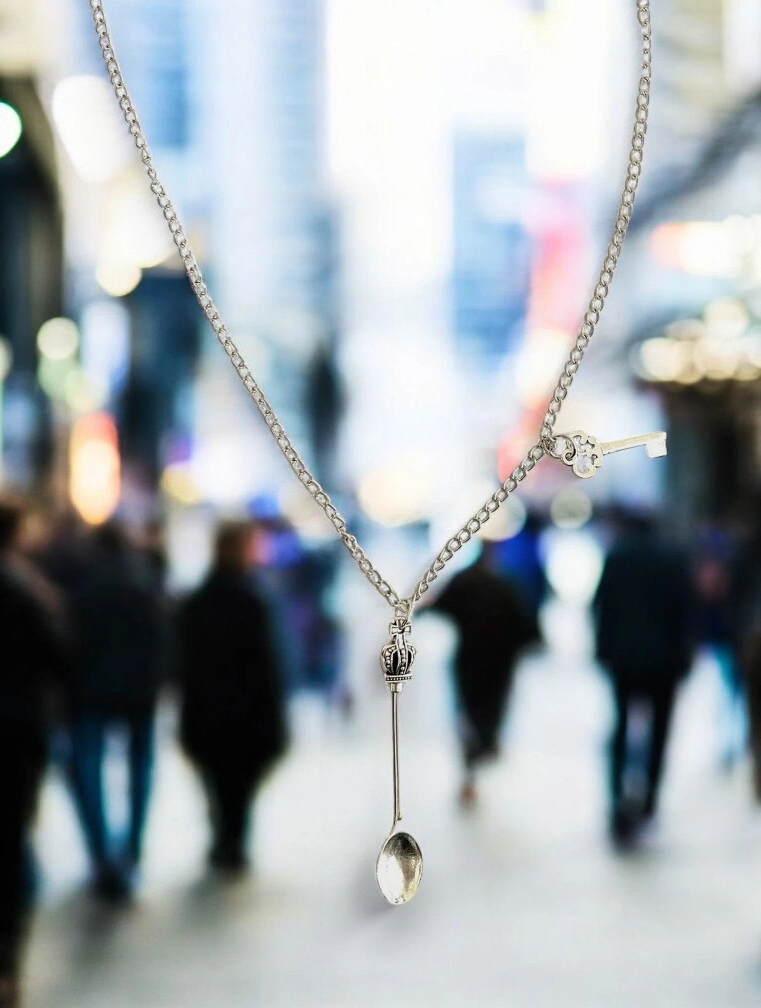 Eleganter Mini-Löffel Anhänger mit 45cm silberner Halskette und Schlüssel Charm Anhänger - from DieBallerei