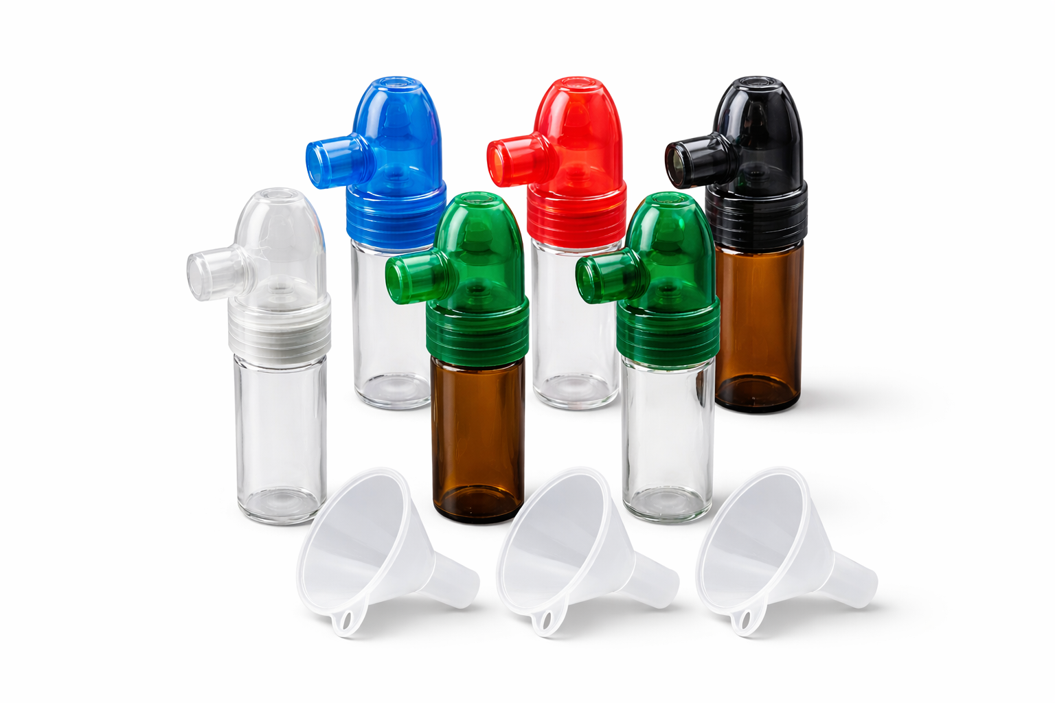 Glas Dosierer mit Glasfläschchen & Trichter – in vielen Farben und Größen - Präzise, kompakt & langlebig