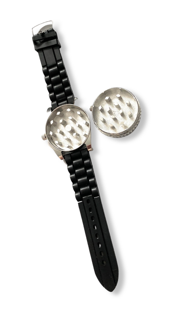 Grinder in Armbanduhr Optik (40mm) - Voll Funktionsfähig aus Aluminium/Silikon Smoking Mühle Weed Stoner Herb Uhr Versteck Watch