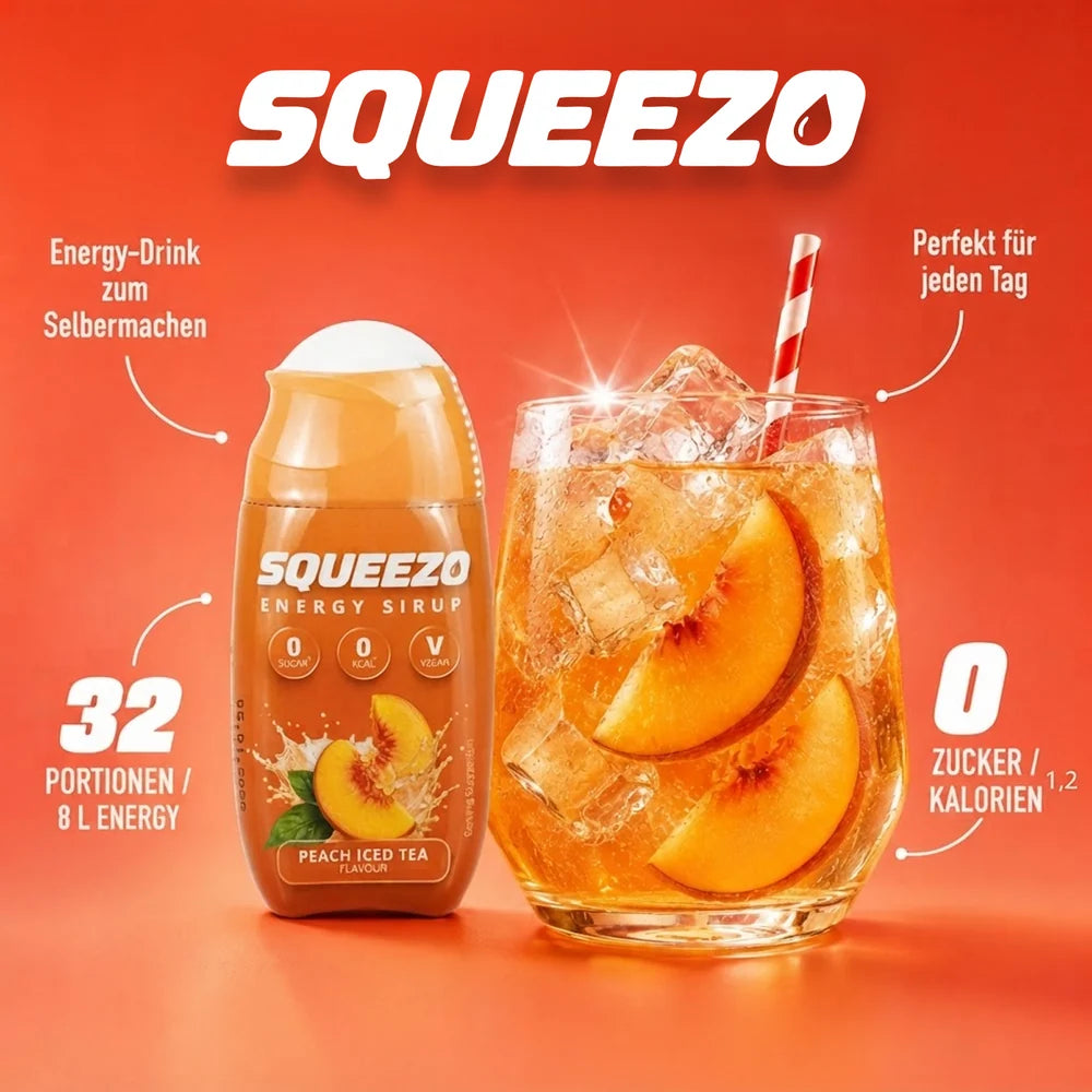 SQUEEZO Energy-Sirup – Cherry, Maracuja & Peach Iced Tea