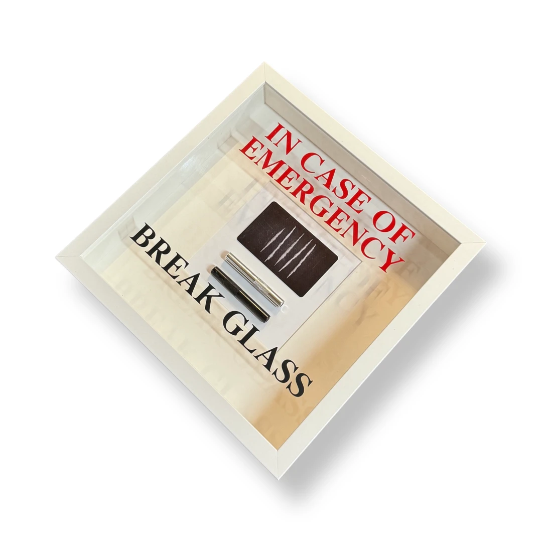 Wandschmuck "In Case of Emergency – Break Glass - Lines" Weißer Rahmen - from DieBallerei