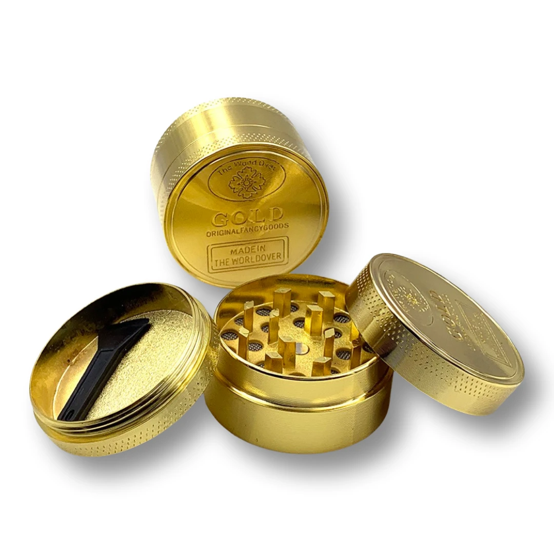 Goldener Aluminium Grinder (35mm x 40mm) – 4-teilig mit „Gold“-Prägung - from DieBallerei