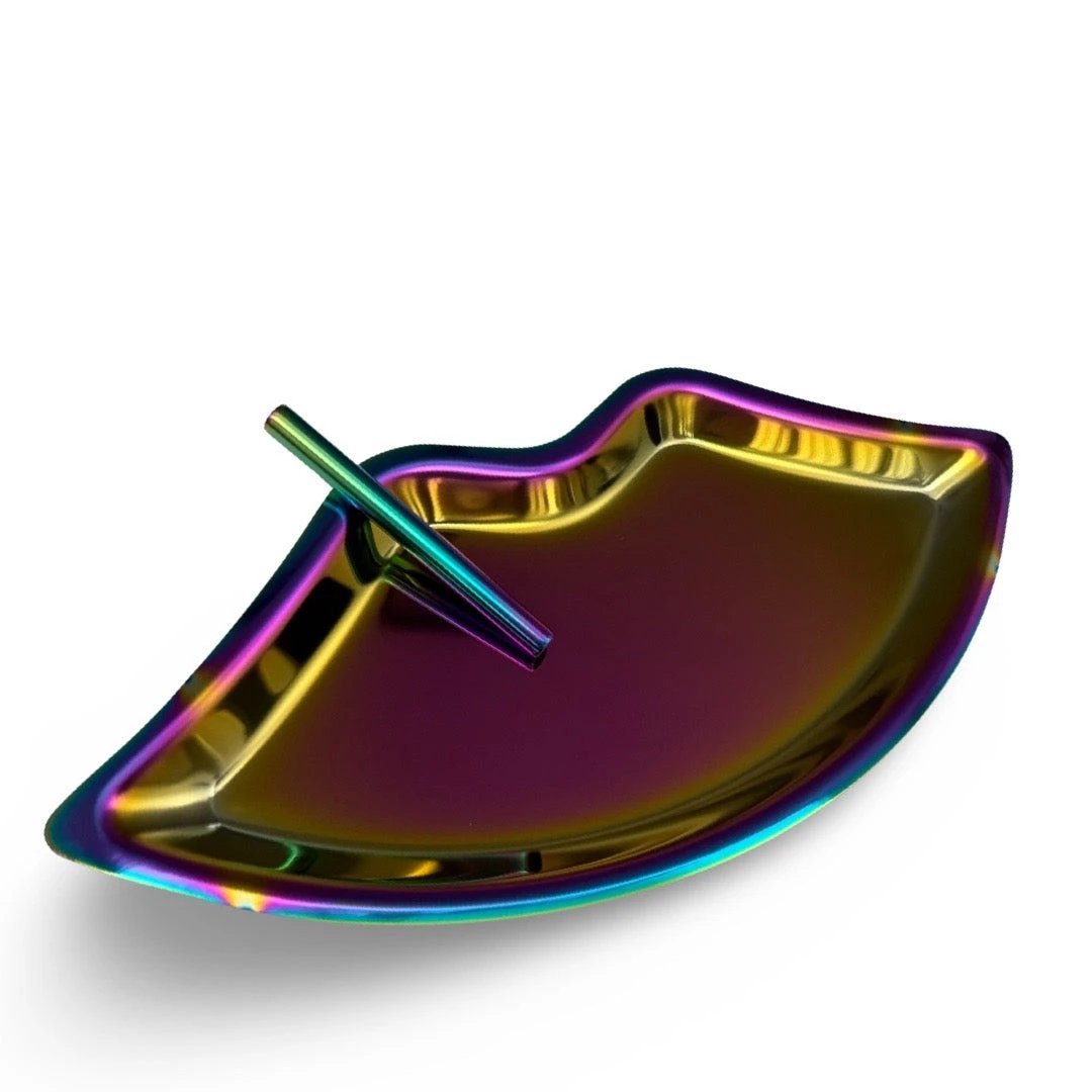 Set „Regenbogen Smile“ – Metall Zieh-Unterlage in Lippenform + Röhrchen - from DieBallerei