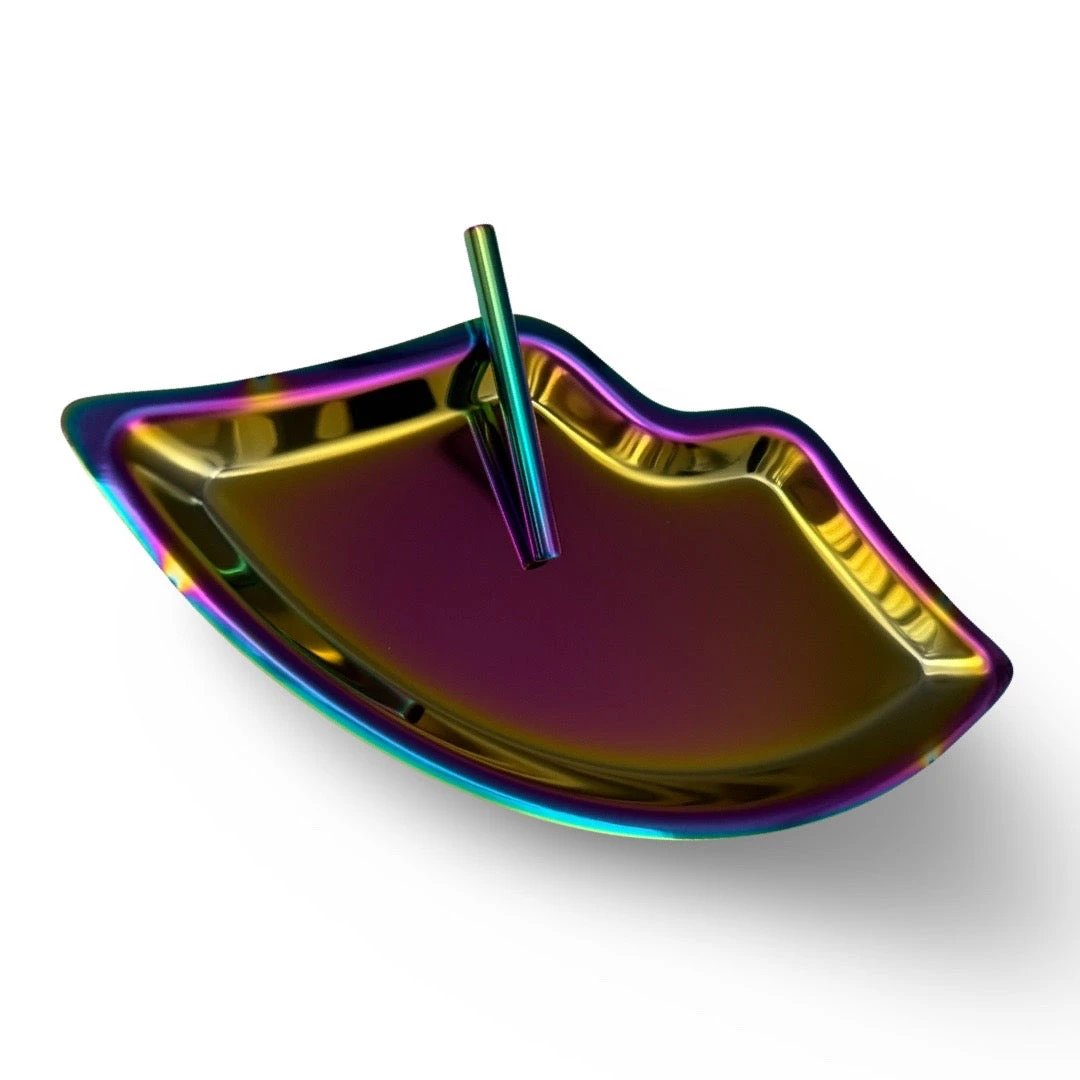 Set „Regenbogen Smile“ – Metall Zieh-Unterlage in Lippenform + Röhrchen - from DieBallerei