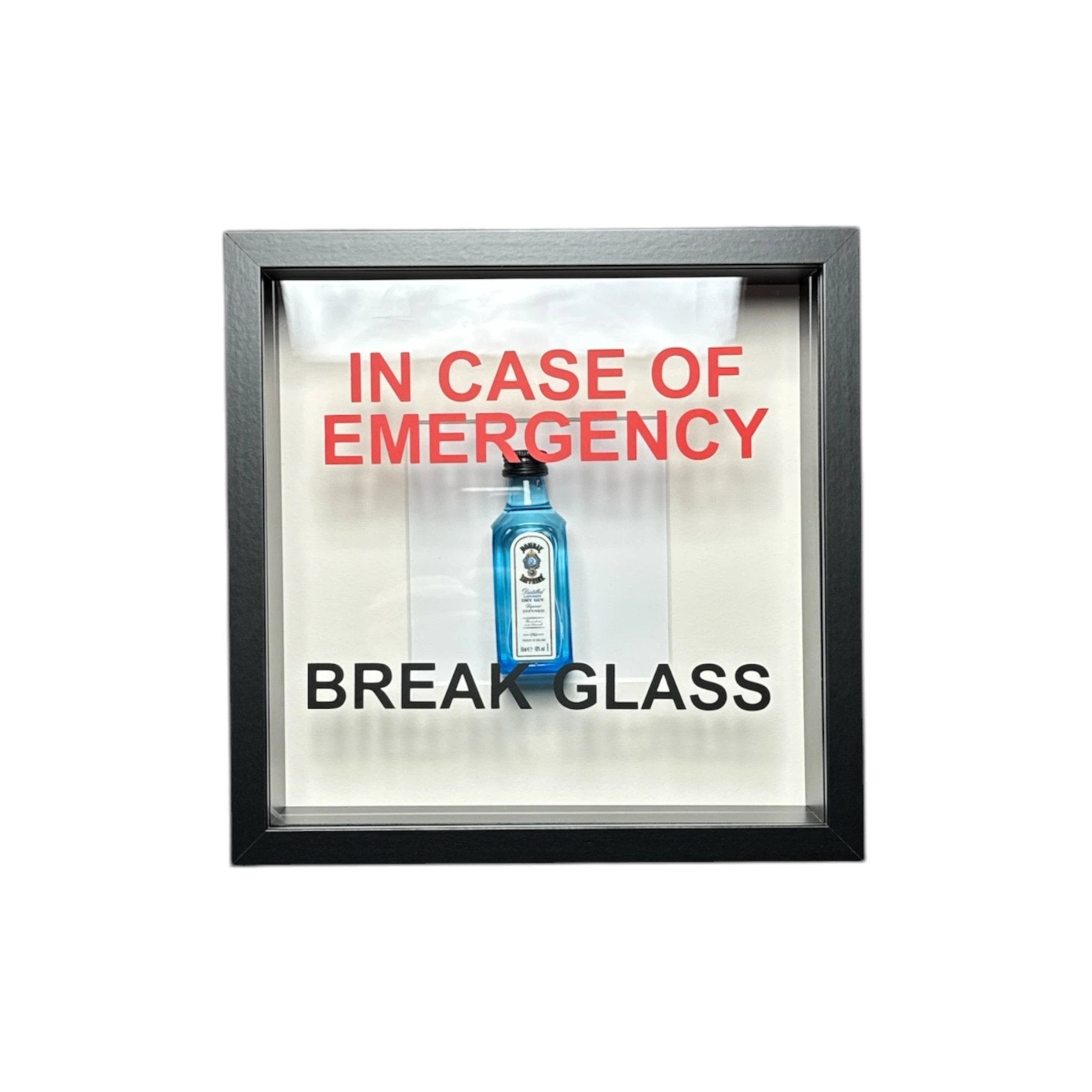 In Case of Emergency Break Glass – Wandbild mit Bombay Sapphire Gin im schwarzen Rahmen - from DieBallerei