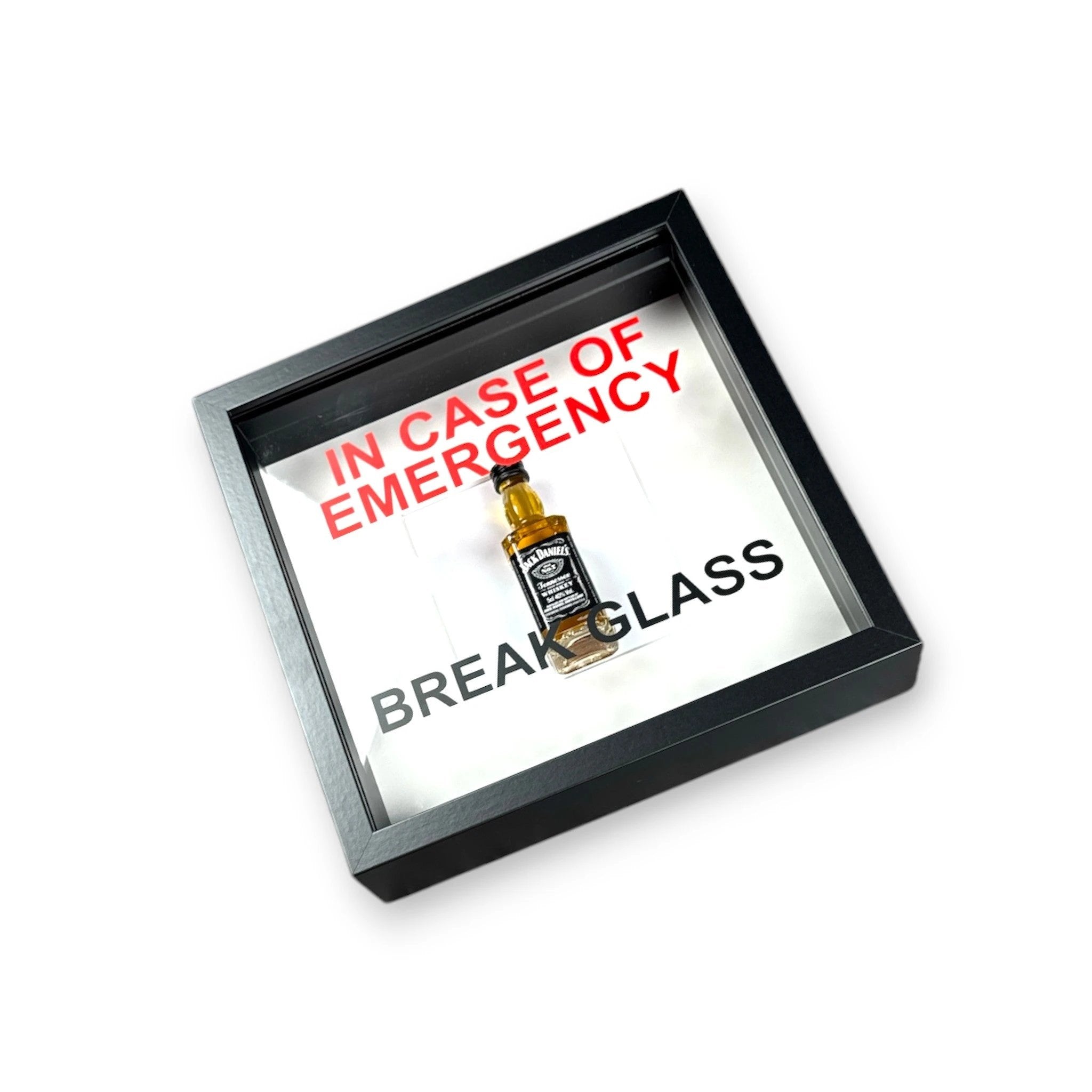 In Case of Emergency Break Glass – Wandbild mit Jack Daniels im weißen Rahmen - from DieBallerei