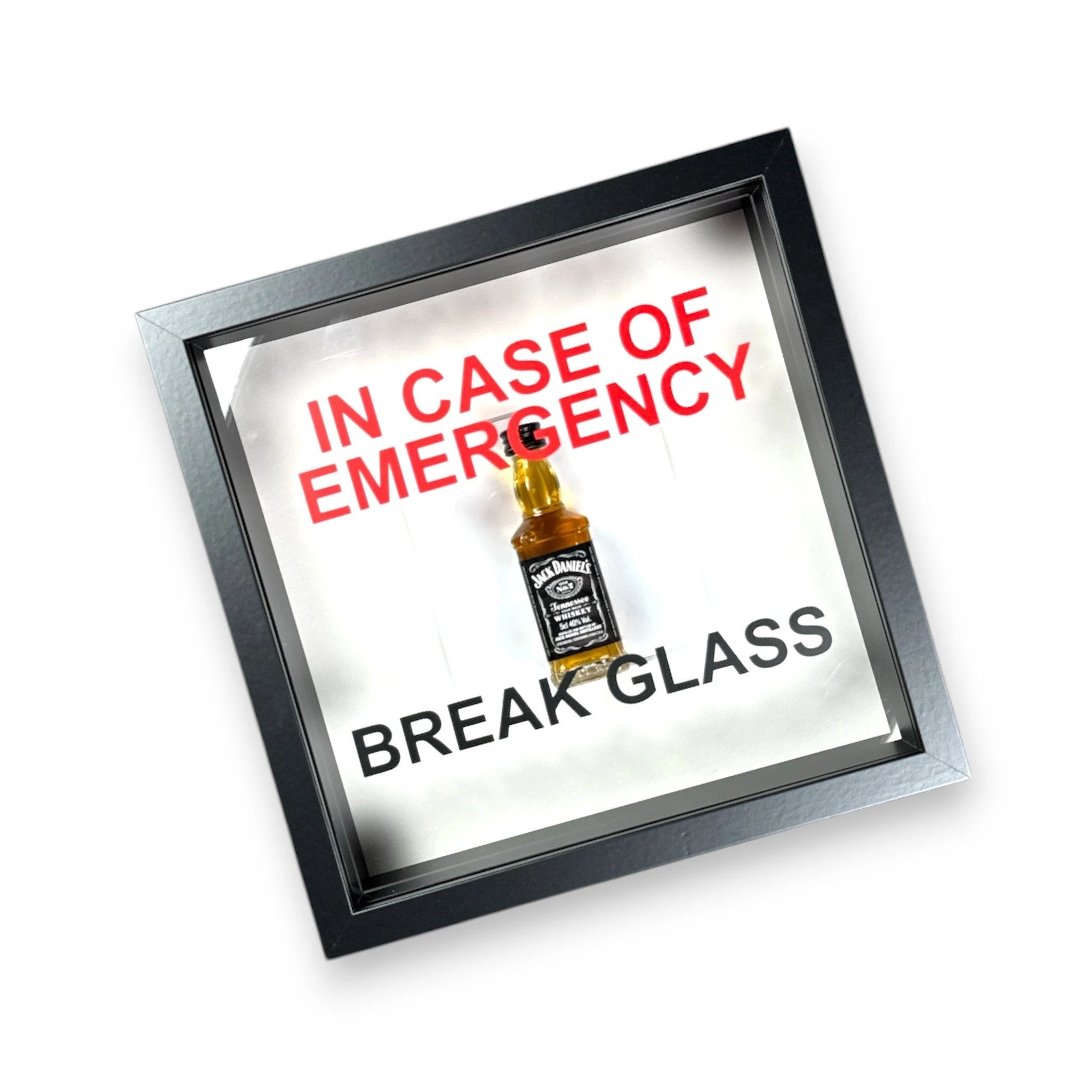 In Case of Emergency Break Glass – Wandbild mit Jack Daniels im weißen Rahmen - from DieBallerei