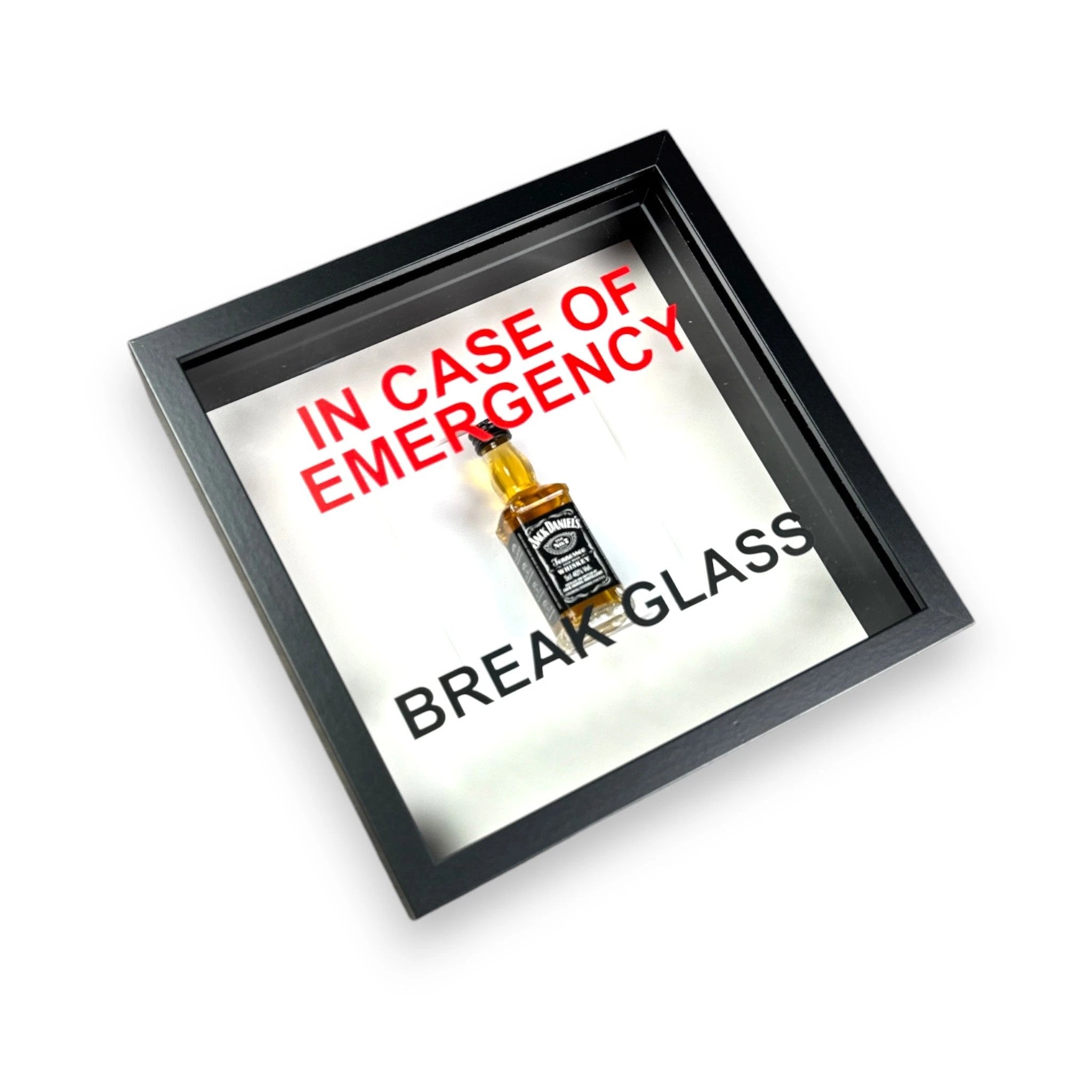 In Case of Emergency Break Glass – Wandbild mit Jack Daniels im weißen Rahmen - from DieBallerei
