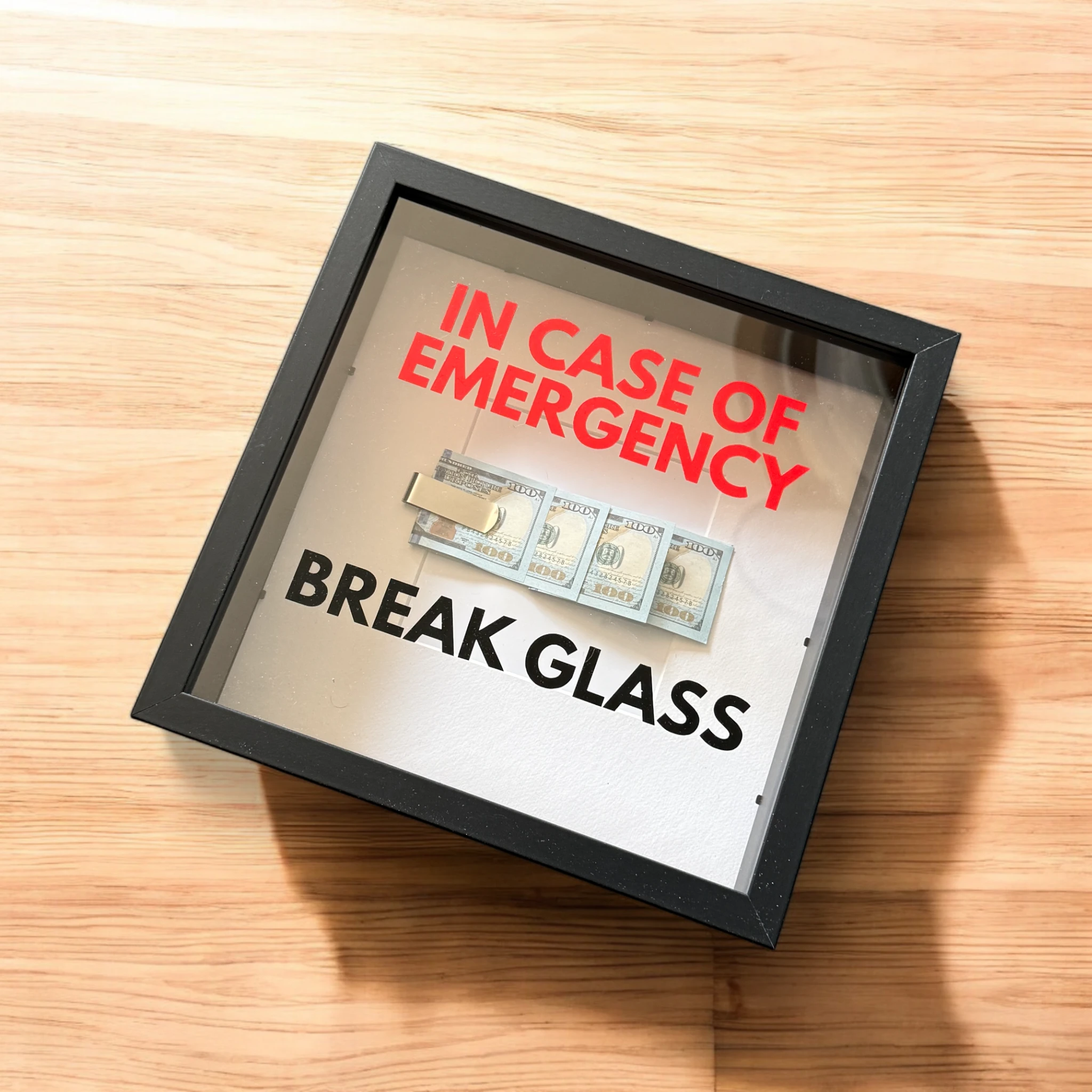 In Case of Emergency Break Glass – Wandbild mit DOLLAR-Scheinen V2 in schwarz - from DieBallerei