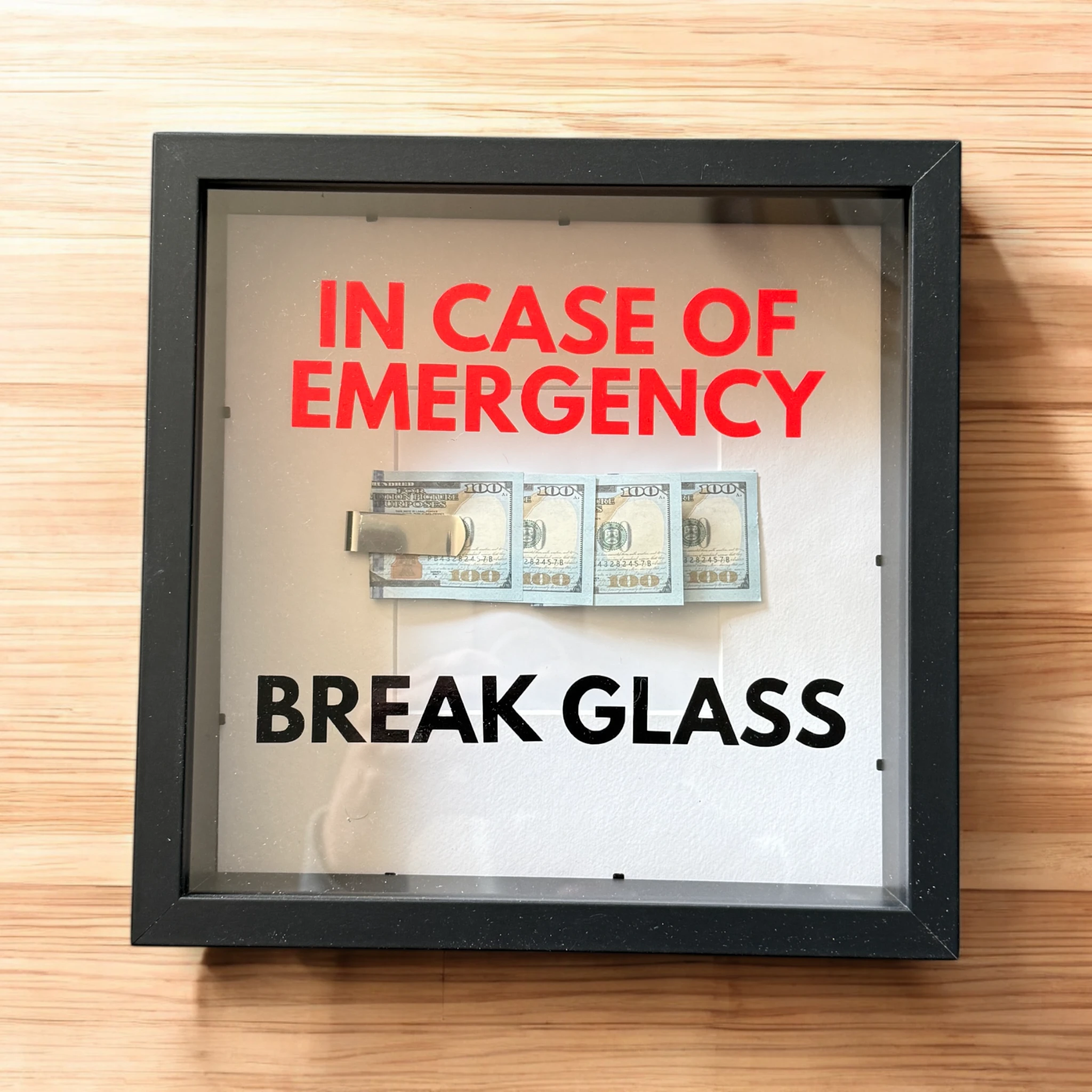 In Case of Emergency Break Glass – Wandbild mit DOLLAR-Scheinen V2 in schwarz - from DieBallerei