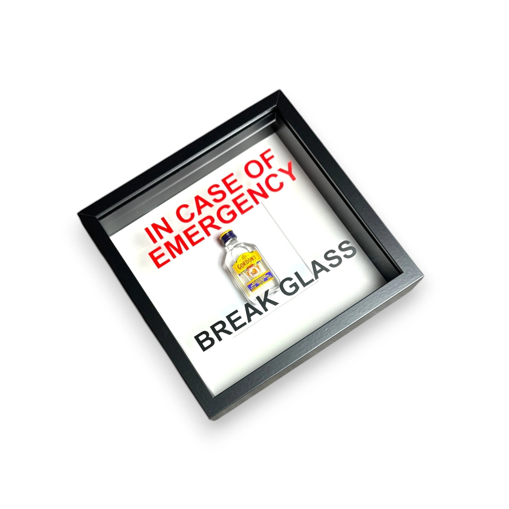 In Case of Emergency Break Glass – Wandbild mit Gordon's Gin im schwarzen Rahmen - from DieBallerei