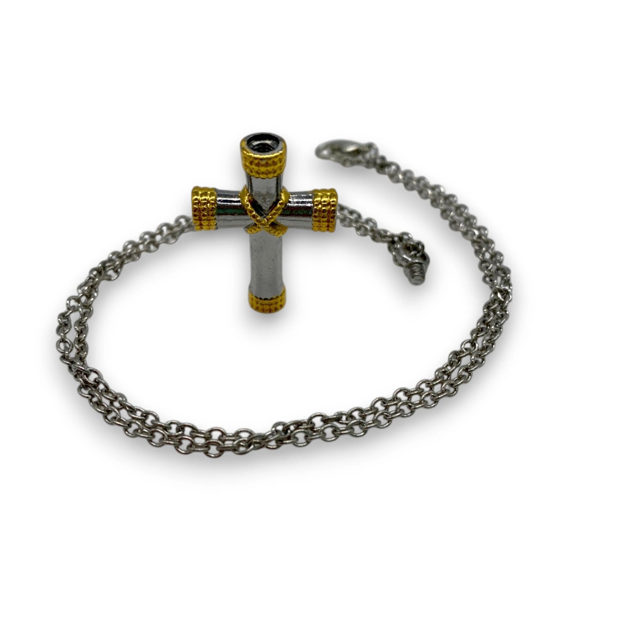 Kreuzkette mit kleiner Öffnung zum Befüllen – Silber mit goldenen Details - Anhänger from DieBallerei