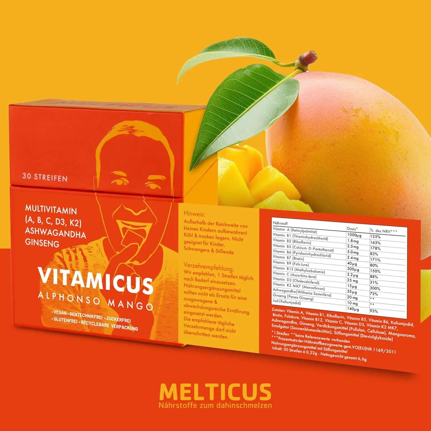Vitamicus®: Das Revolutionäre Multivitaminpräparat - 30 Streifen - Mango - from DieBallerei