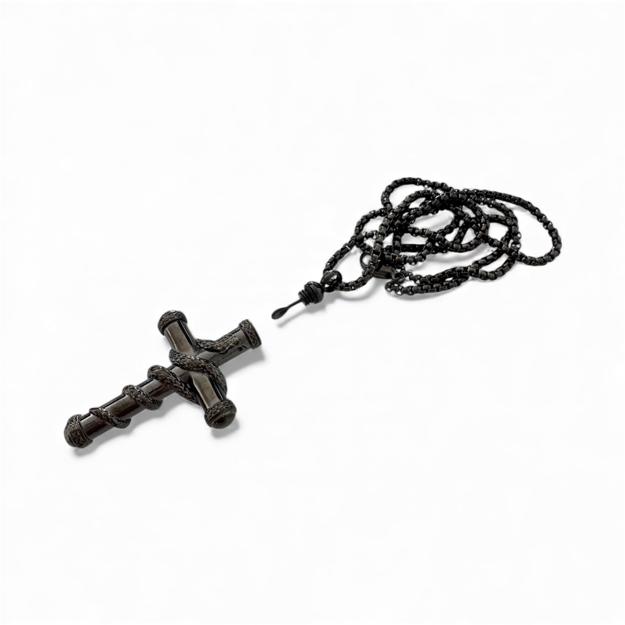 Massive Kreuz-Halskette mit Löffel – Snake Wrapped Design in Gold, Silber und Schwarz