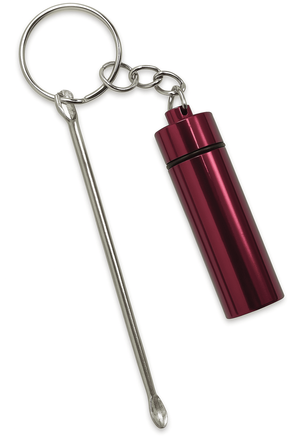 Baller-Fläschchen & Aluminium-Pillenbox mit Löffel – Rot - Praktisch & stilvoll