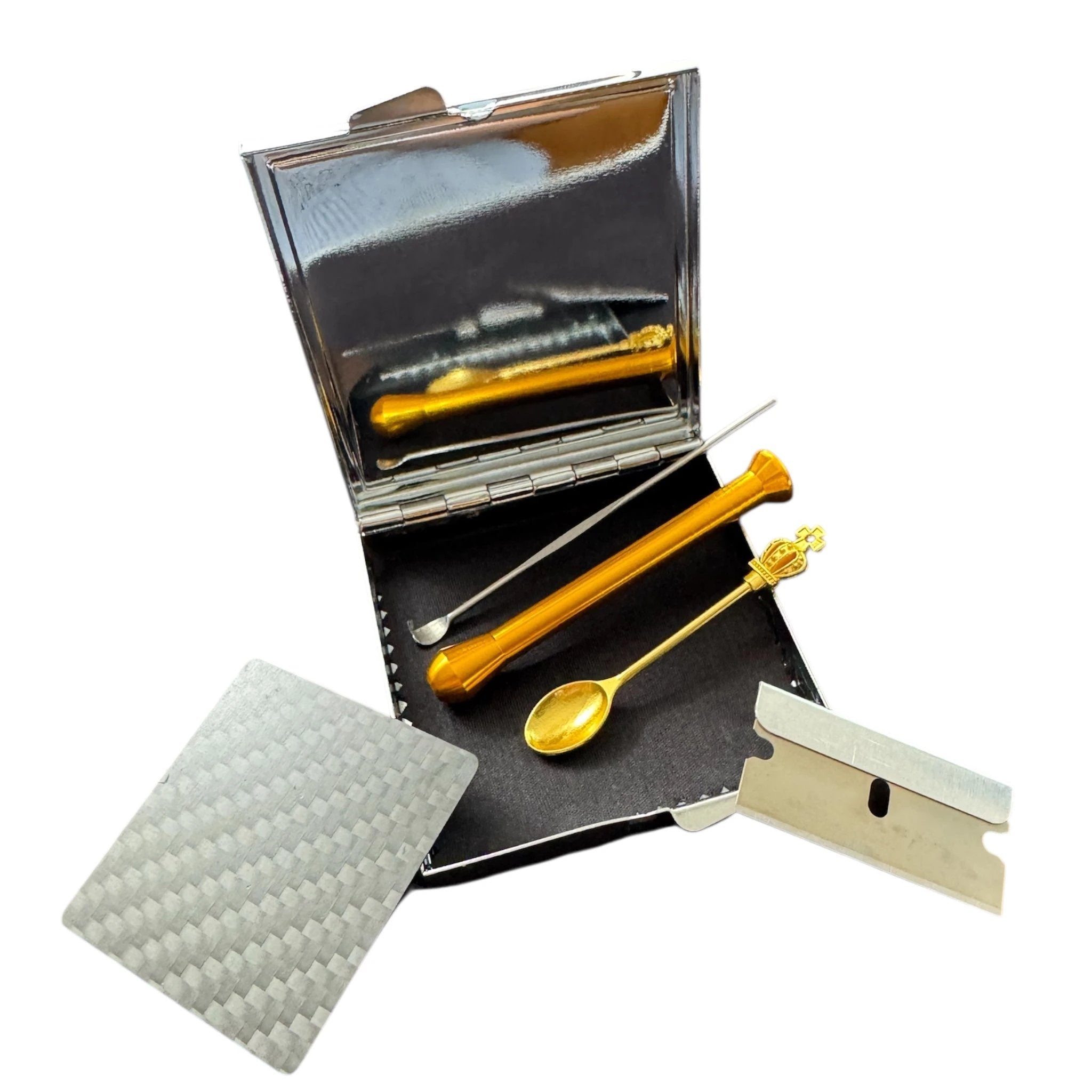 Mini Konsum-Set mit Spiegelbox – Carbonkarte - Golden Crown Edition - from DieBallerei