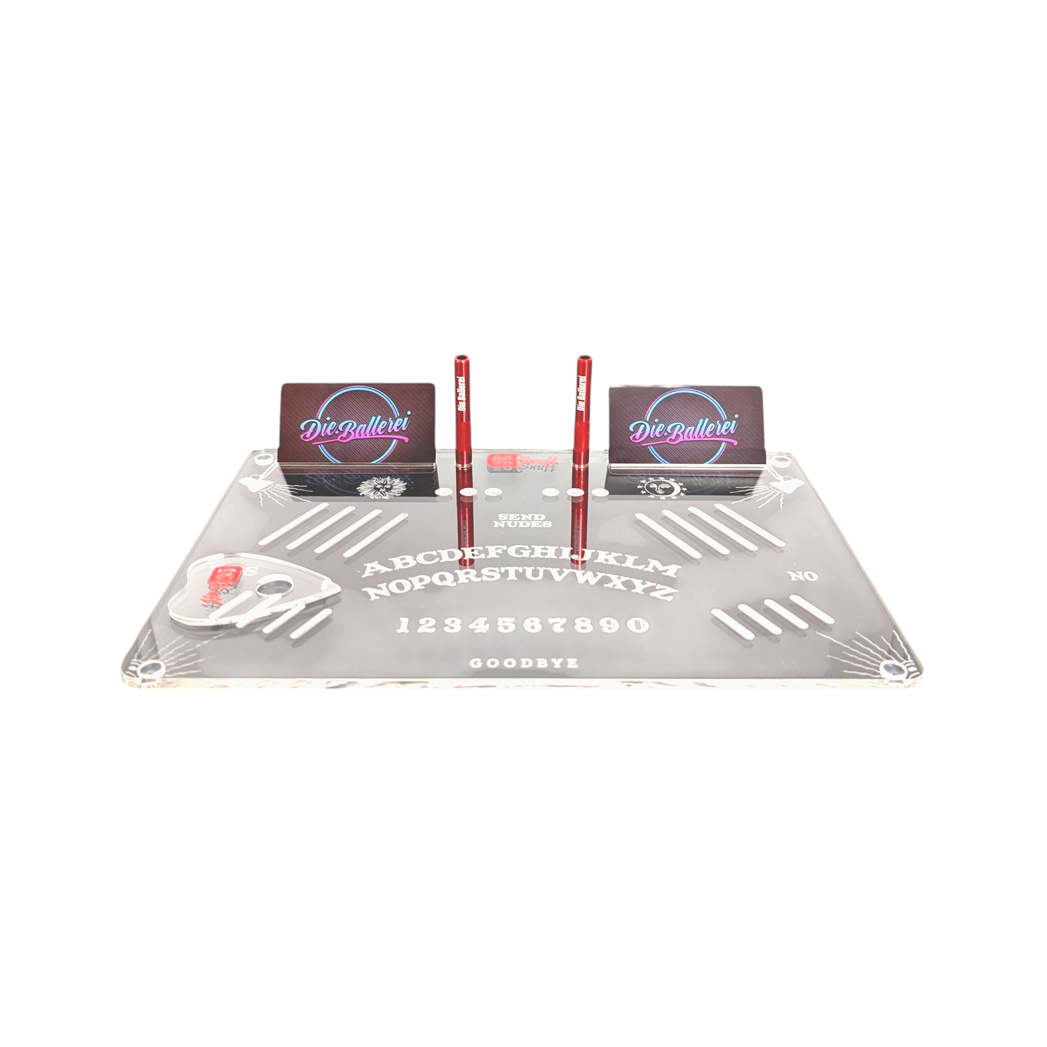 OG SNUFF Snuff Board „Ouija Edition“ – Graviertes Geisterbrett inkl. Planchette-Löffel + 2 Röhrchen + 2 Hack-Karten