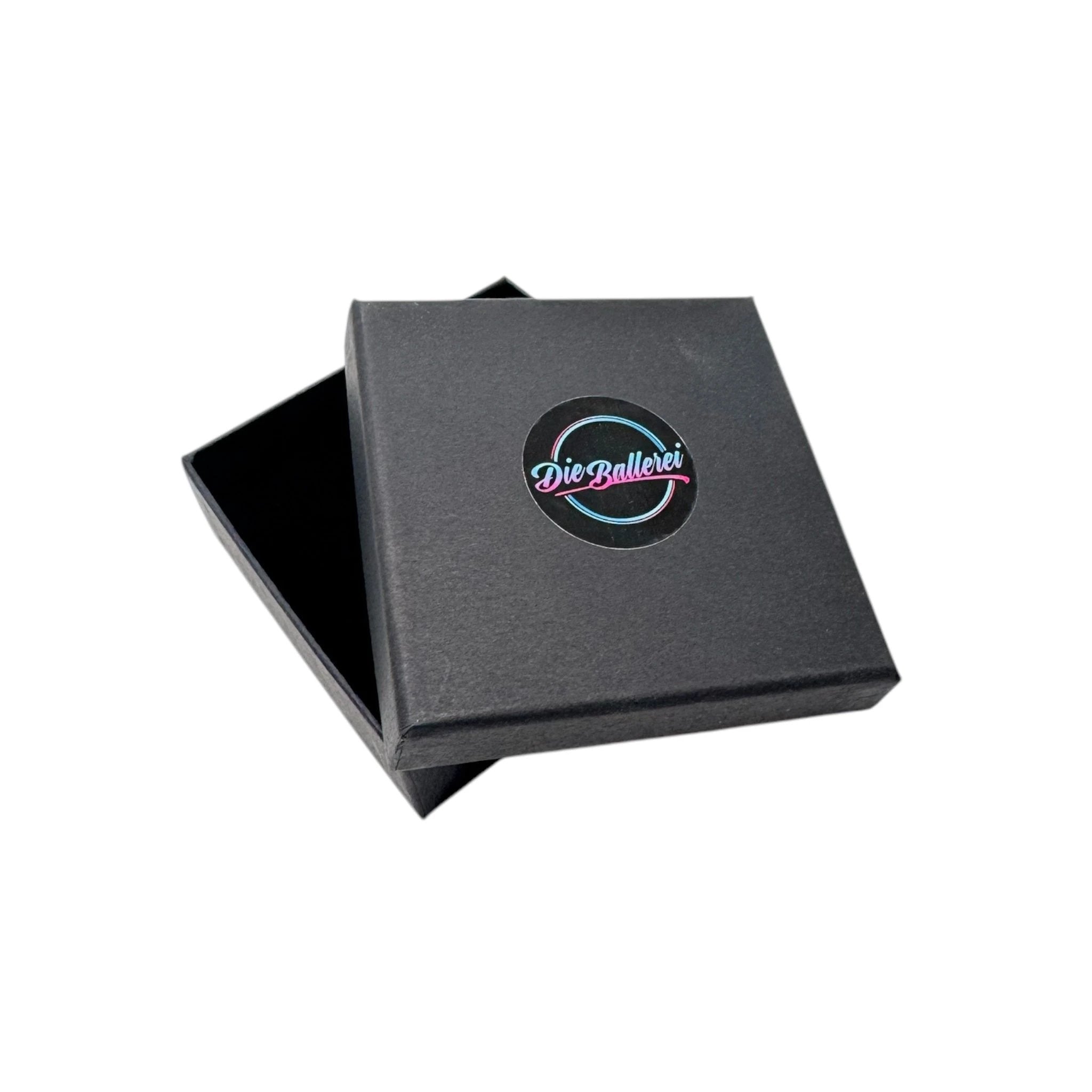 Schwarze Geschenkbox mit Ziehröhrchen, Hack-Karte im Carbon-Look, Glas-Spender und Klinge - from DieBallerei