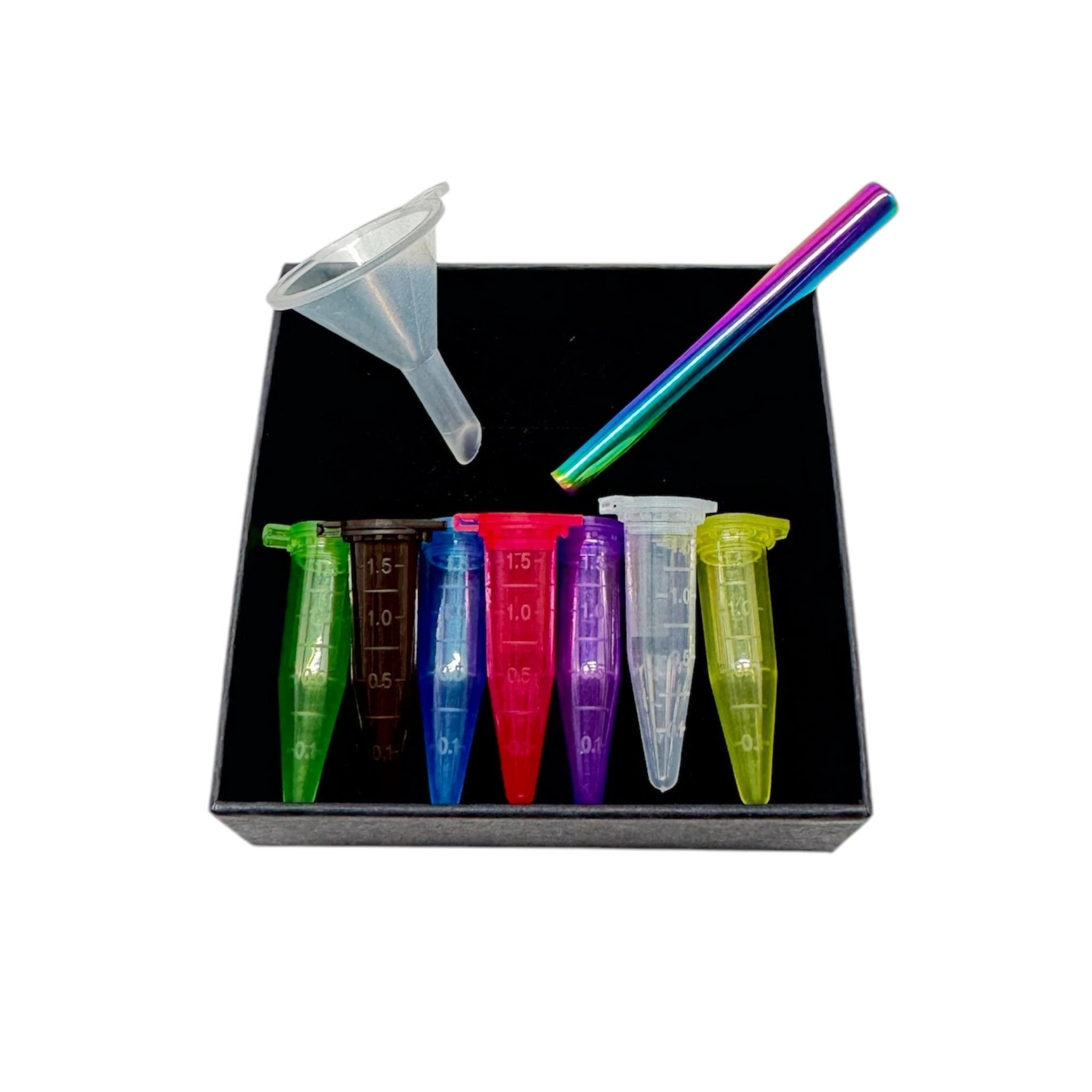 Bunte Mikro-Kapseln Set mit Mini-Trichter und Regenbogen Ziehröhrchen in Geschenkbox - from DieBallerei