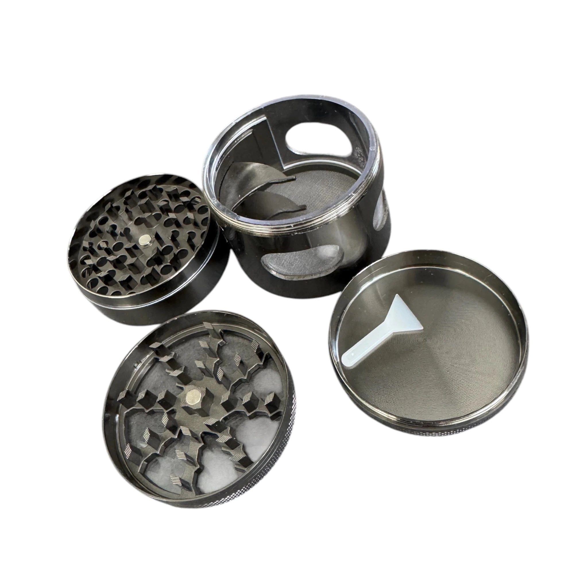 Robuster XL Grinder 60mm – 4-teilig – Anthrazit mit Fenster und seitlicher Klappe - Grinder from DieBallerei