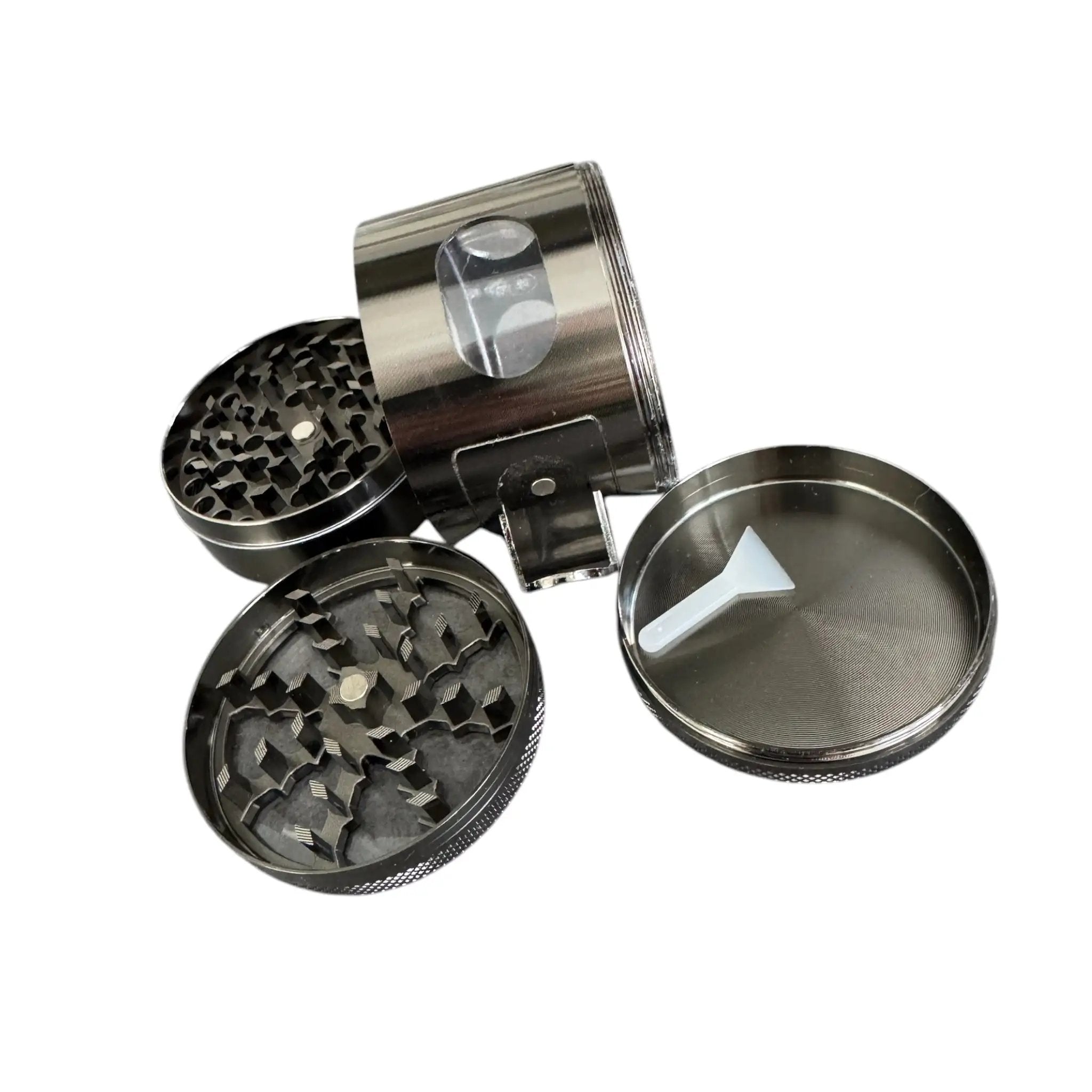 Robuster XL Grinder 60mm – 4-teilig – Anthrazit mit Fenster und seitlicher Klappe - Grinder from DieBallerei