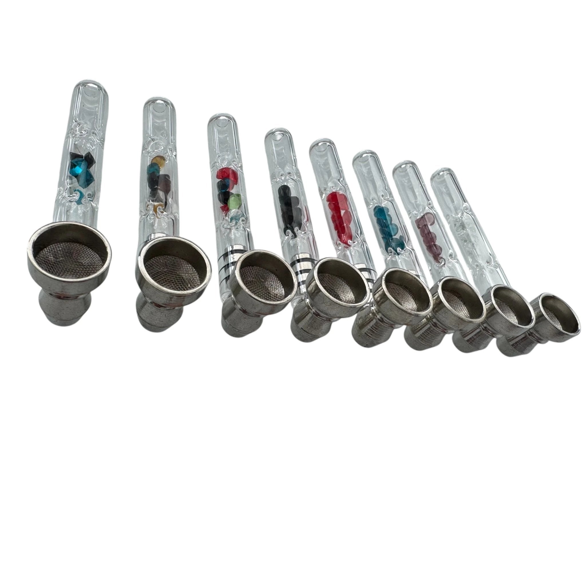 Glas-Pfeife 9 cm – mit Aluminium-Aufsatz, Filter & bunten Akzenten - from DieBallerei