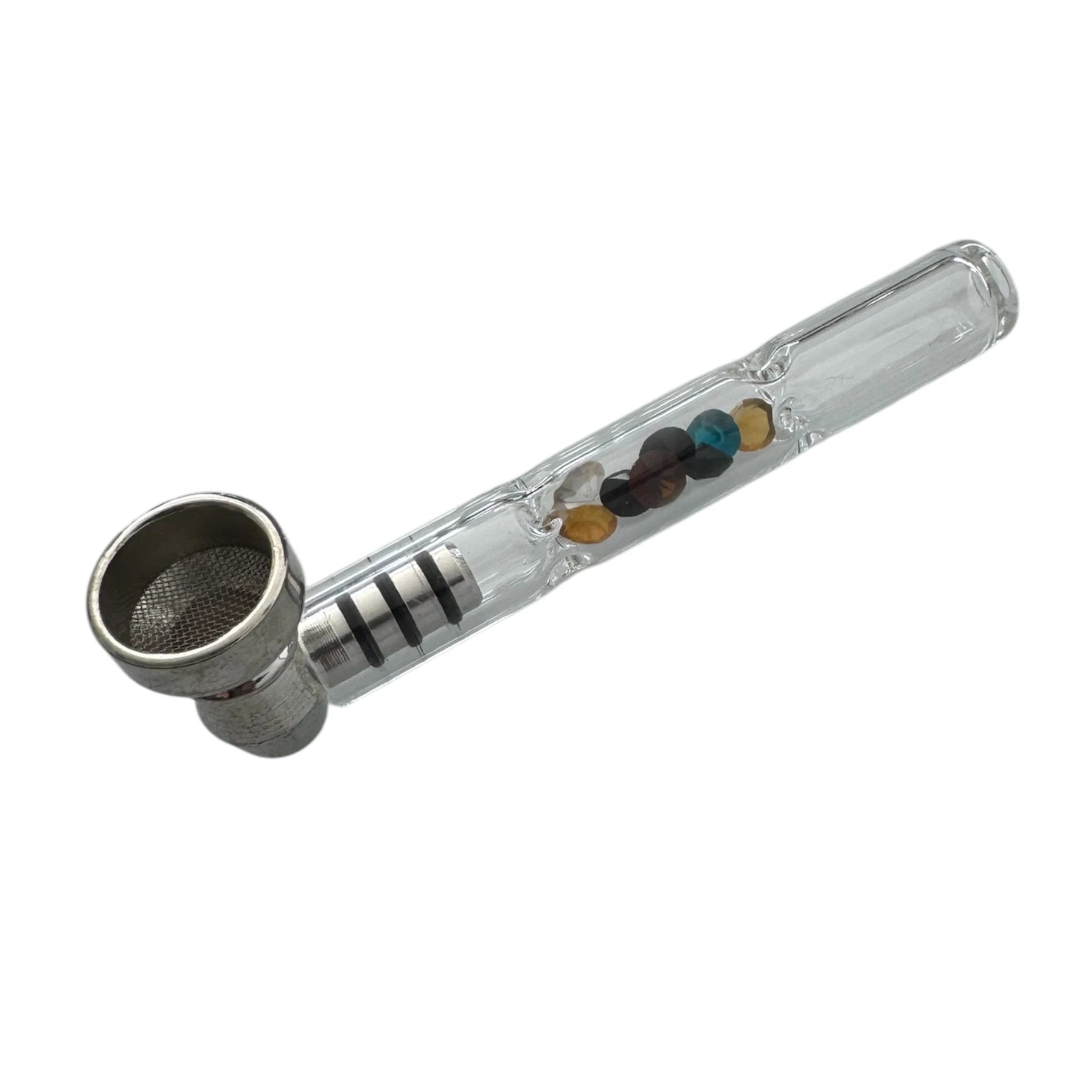 Glas-Pfeife 9 cm – mit Aluminium-Aufsatz, Filter & bunten Akzenten - from DieBallerei