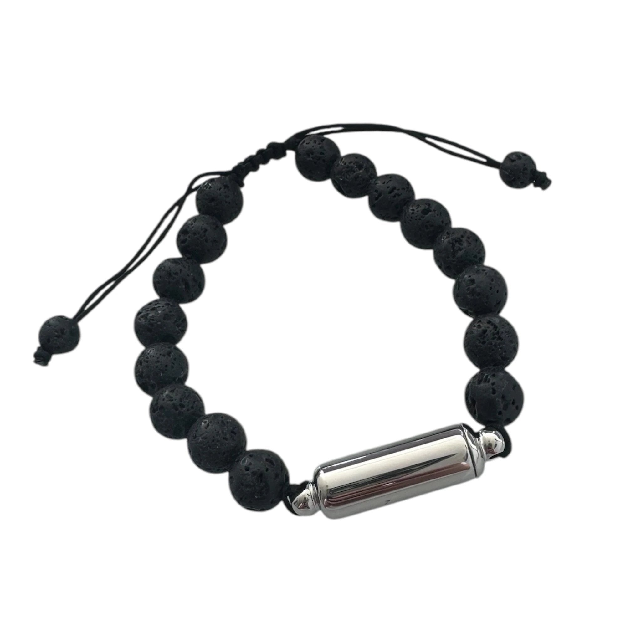 Versteck-Armband in Lavastein-Optik Schwarz mit Kapsel in Silber - from DieBallerei