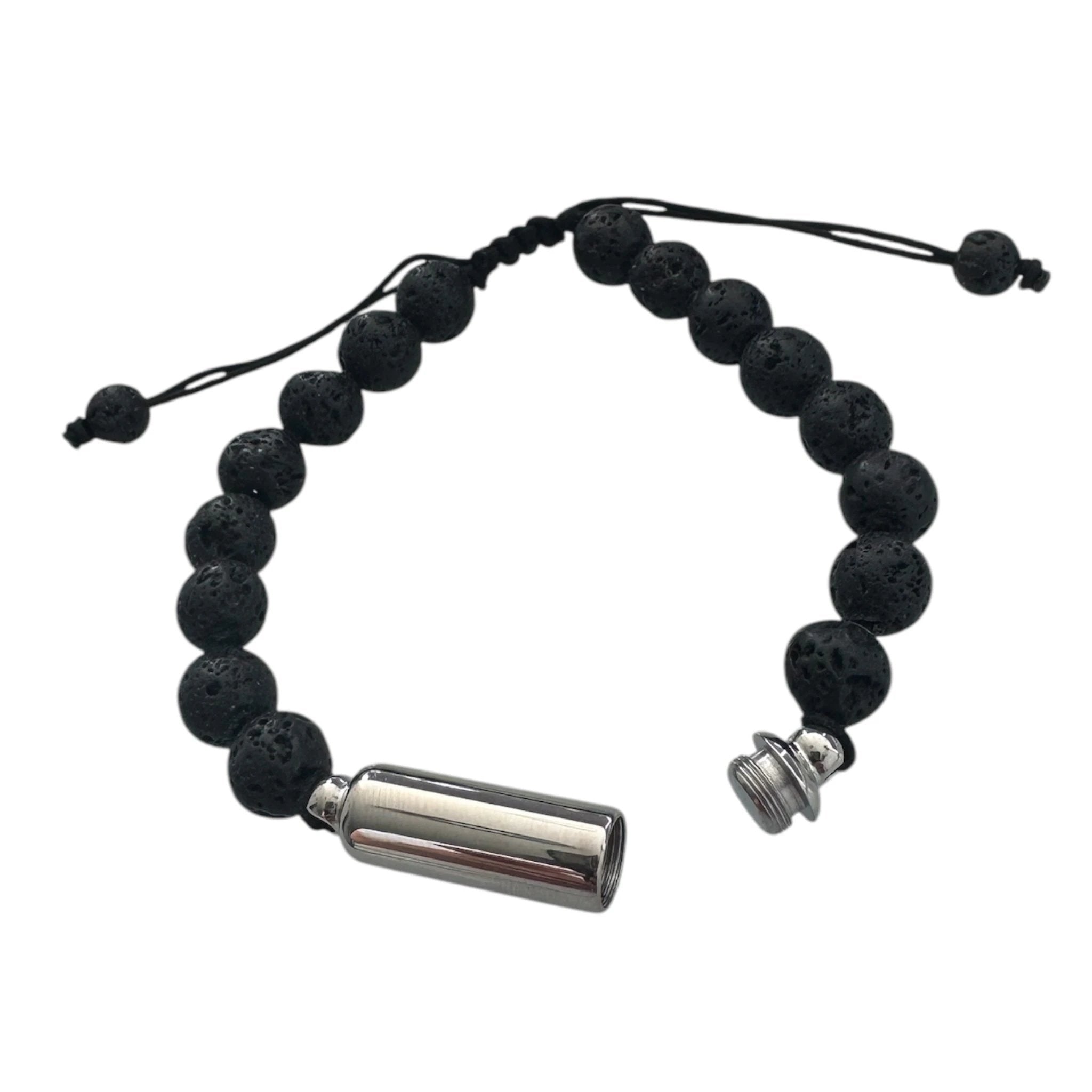 Versteck-Armband in Lavastein-Optik Schwarz mit Kapsel in Silber - from DieBallerei