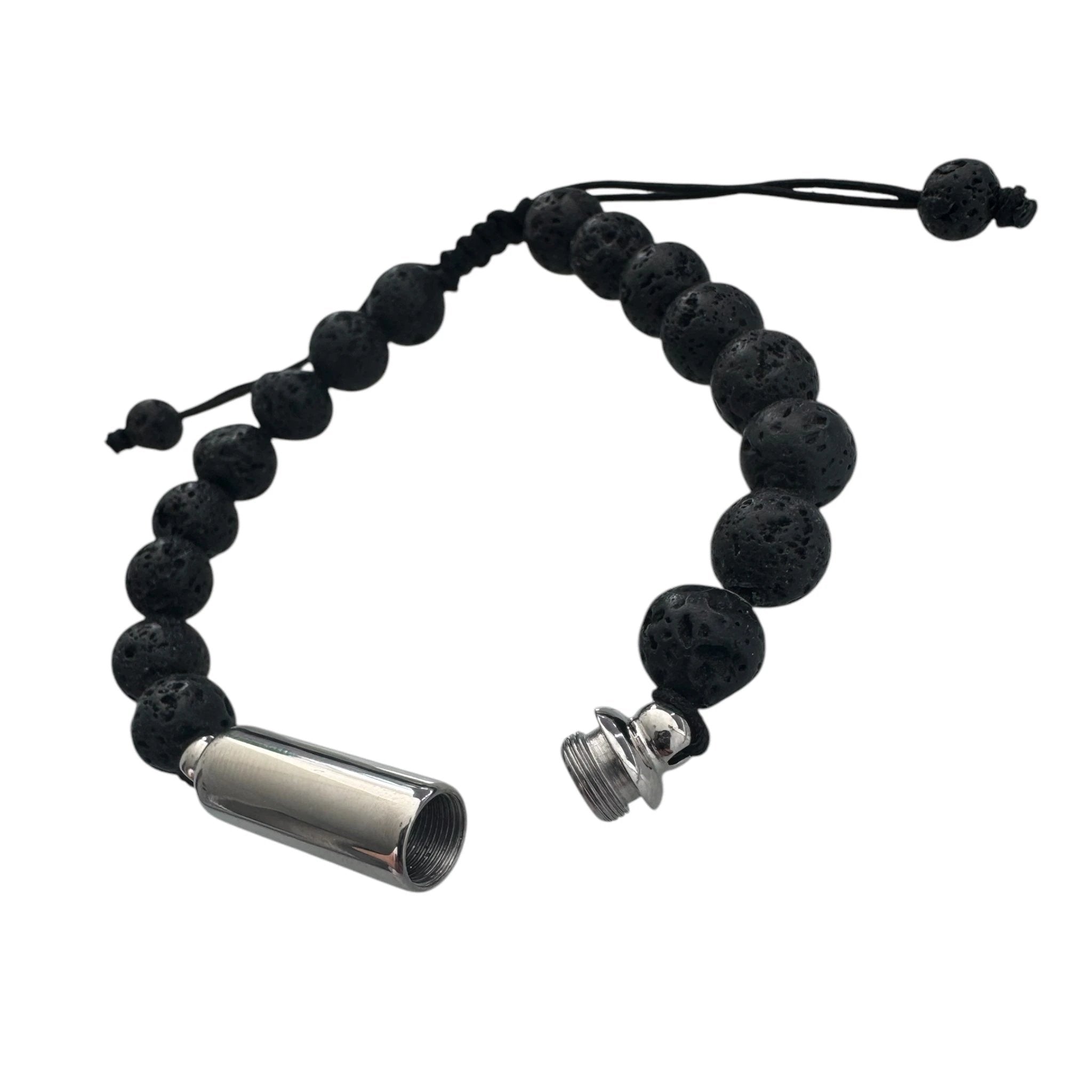 Versteck-Armband in Lavastein-Optik Schwarz mit Kapsel in Silber - from DieBallerei