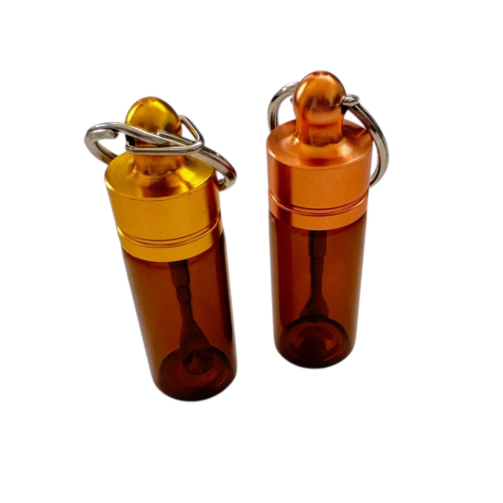 Stabiler Spender mit Teleskoplöffel – Schlüsselanhänger Braun mit Gold oder Rosé-Gold Deckel - from DieBallerei